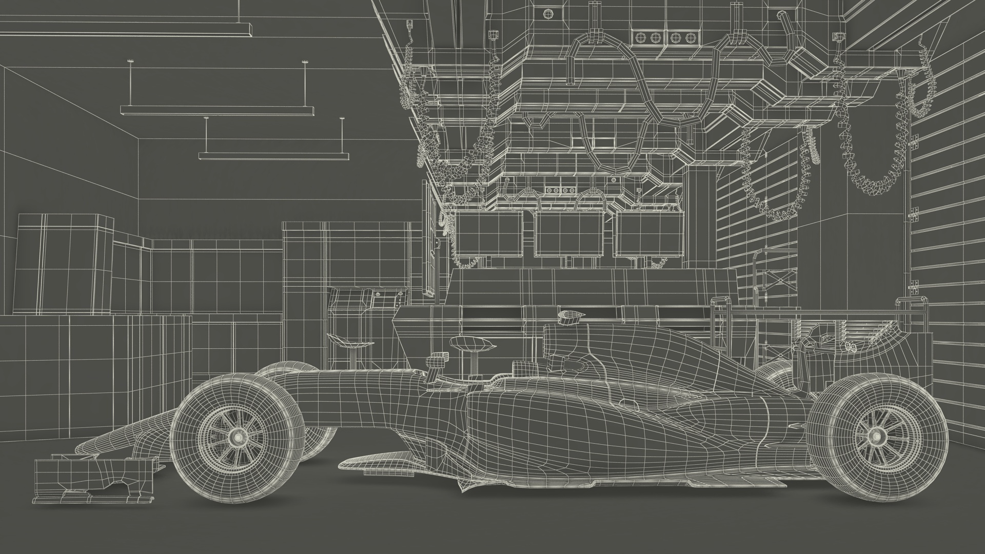 3D Race Car Garage and F1 Car