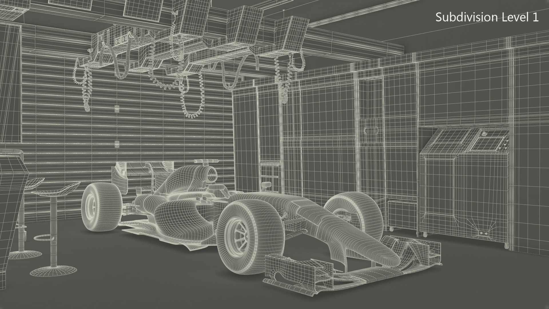 3D Race Car Garage and F1 Car