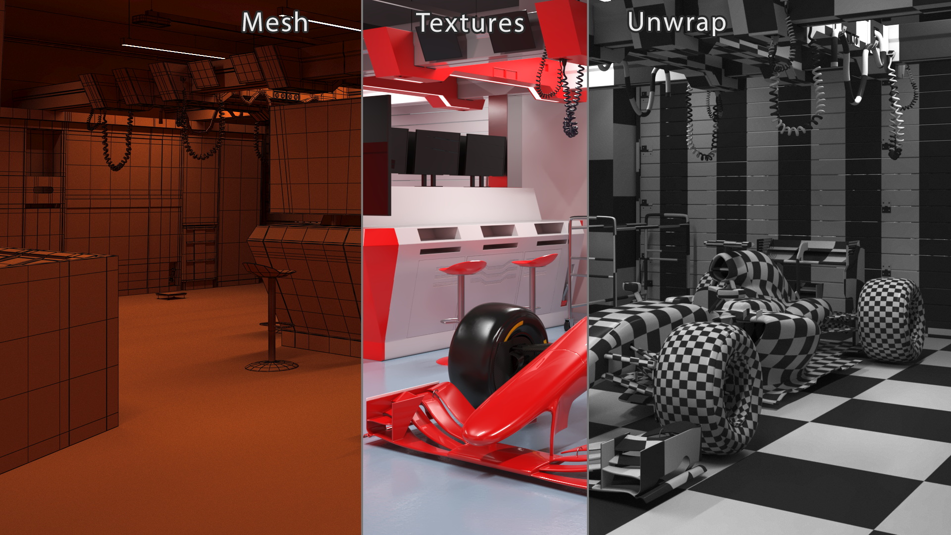 3D Race Car Garage and F1 Car
