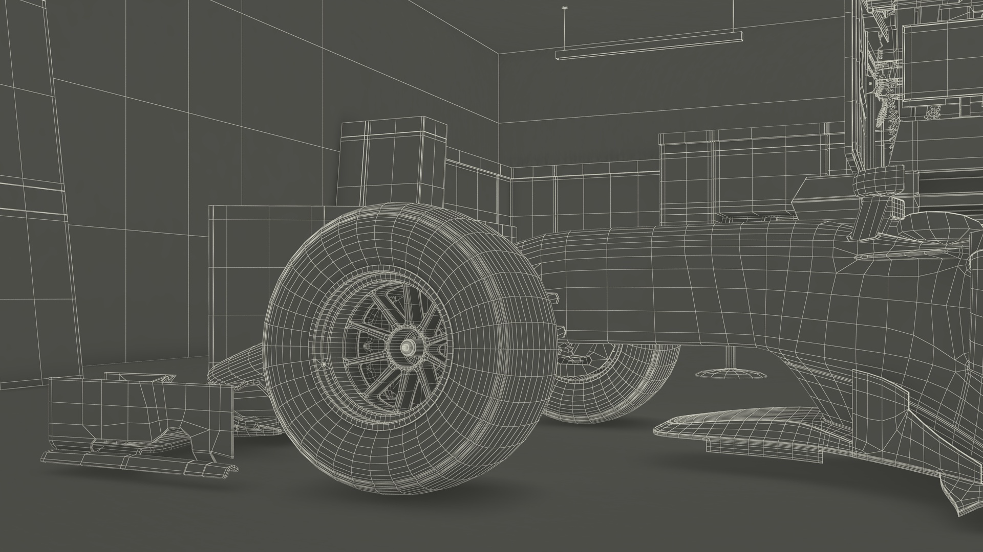 3D Race Car Garage and F1 Car