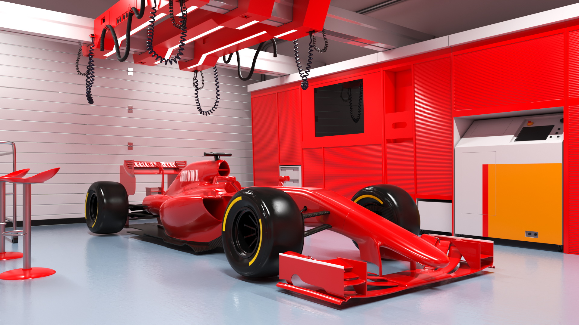 3D Race Car Garage and F1 Car