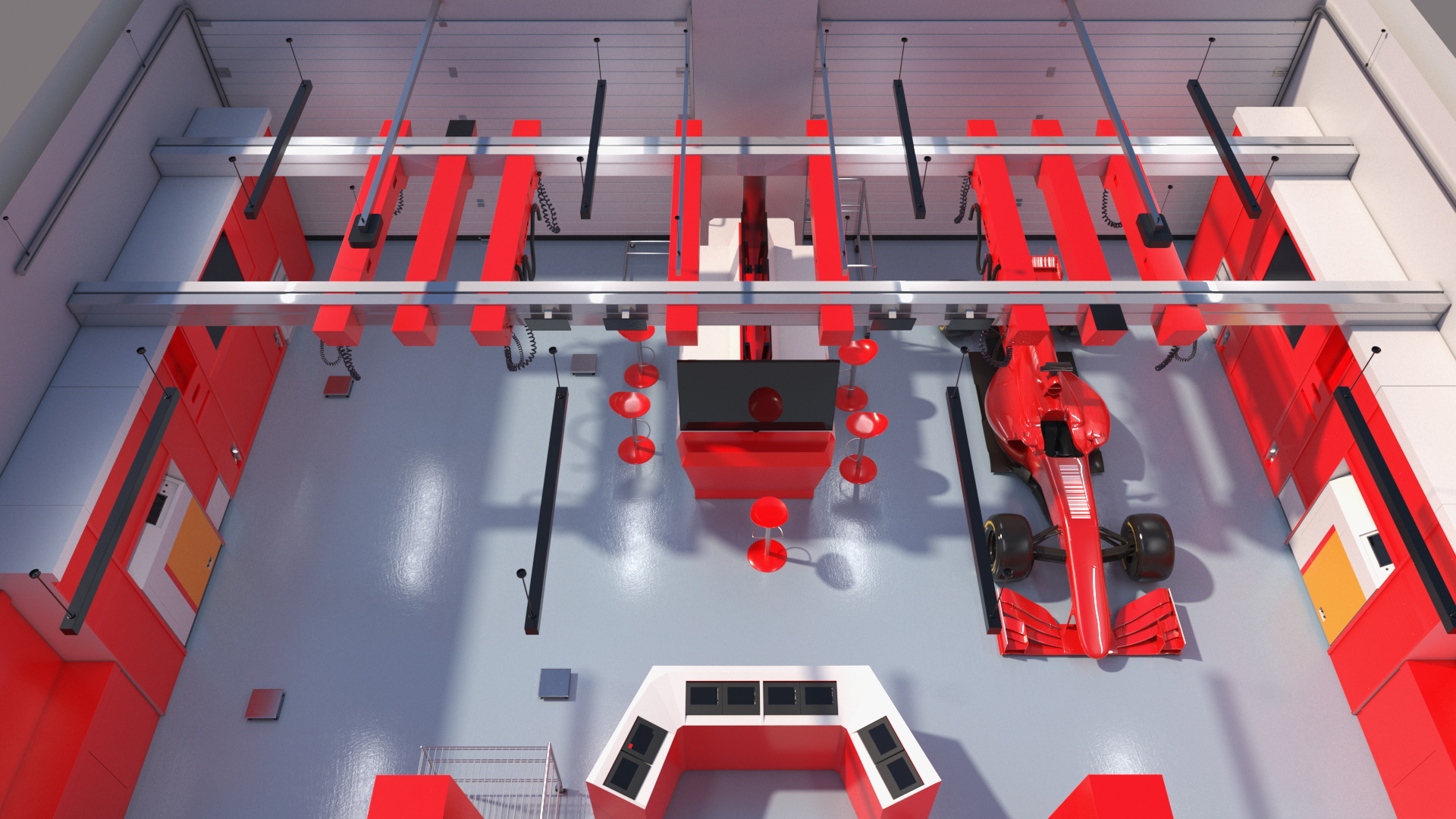 3D Race Car Garage and F1 Car