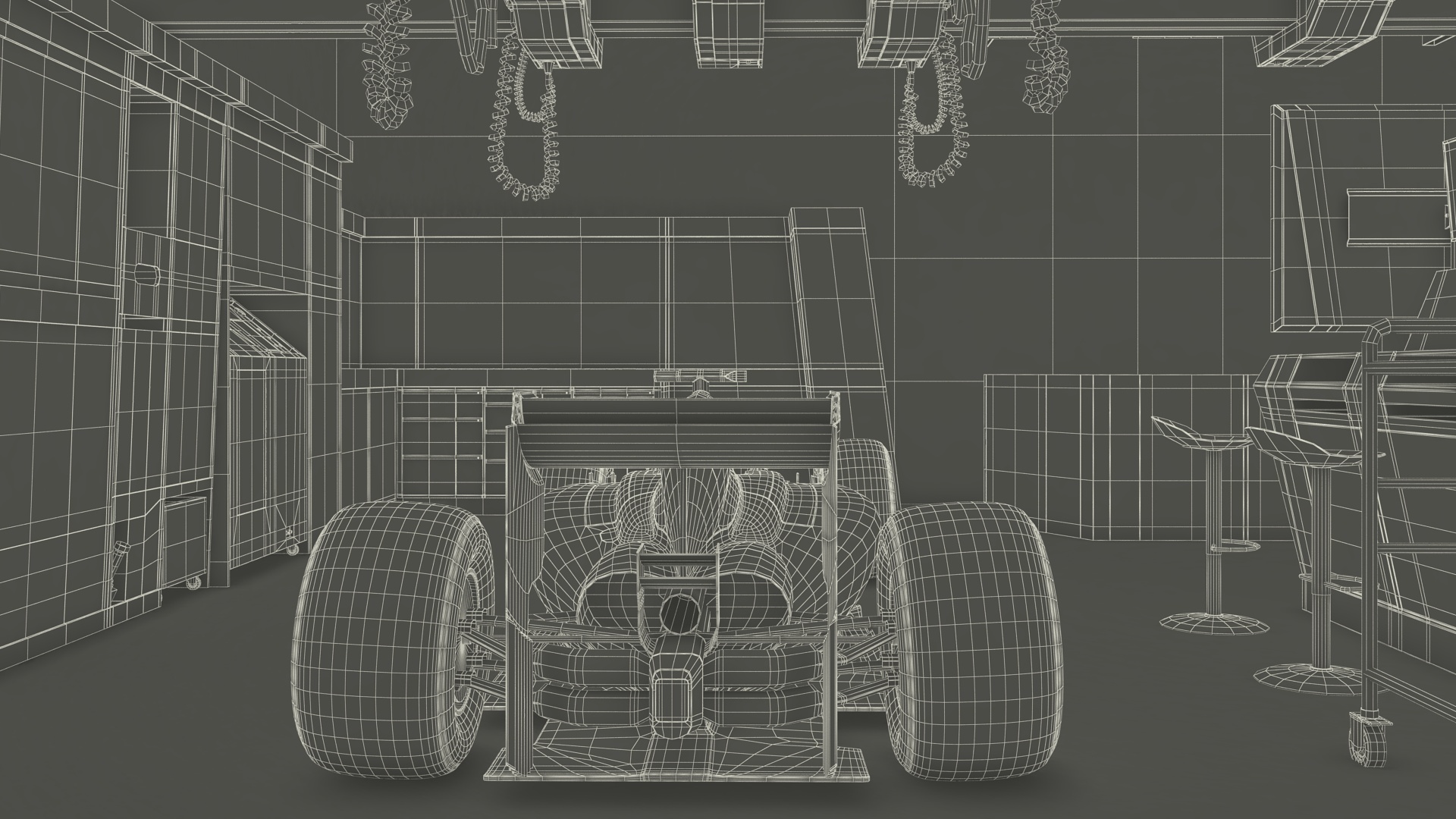 3D Race Car Garage and F1 Car