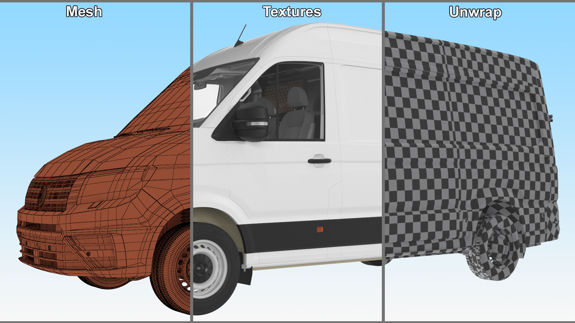 3D Volkswagen Crafter Van 2024 White Color Rigged