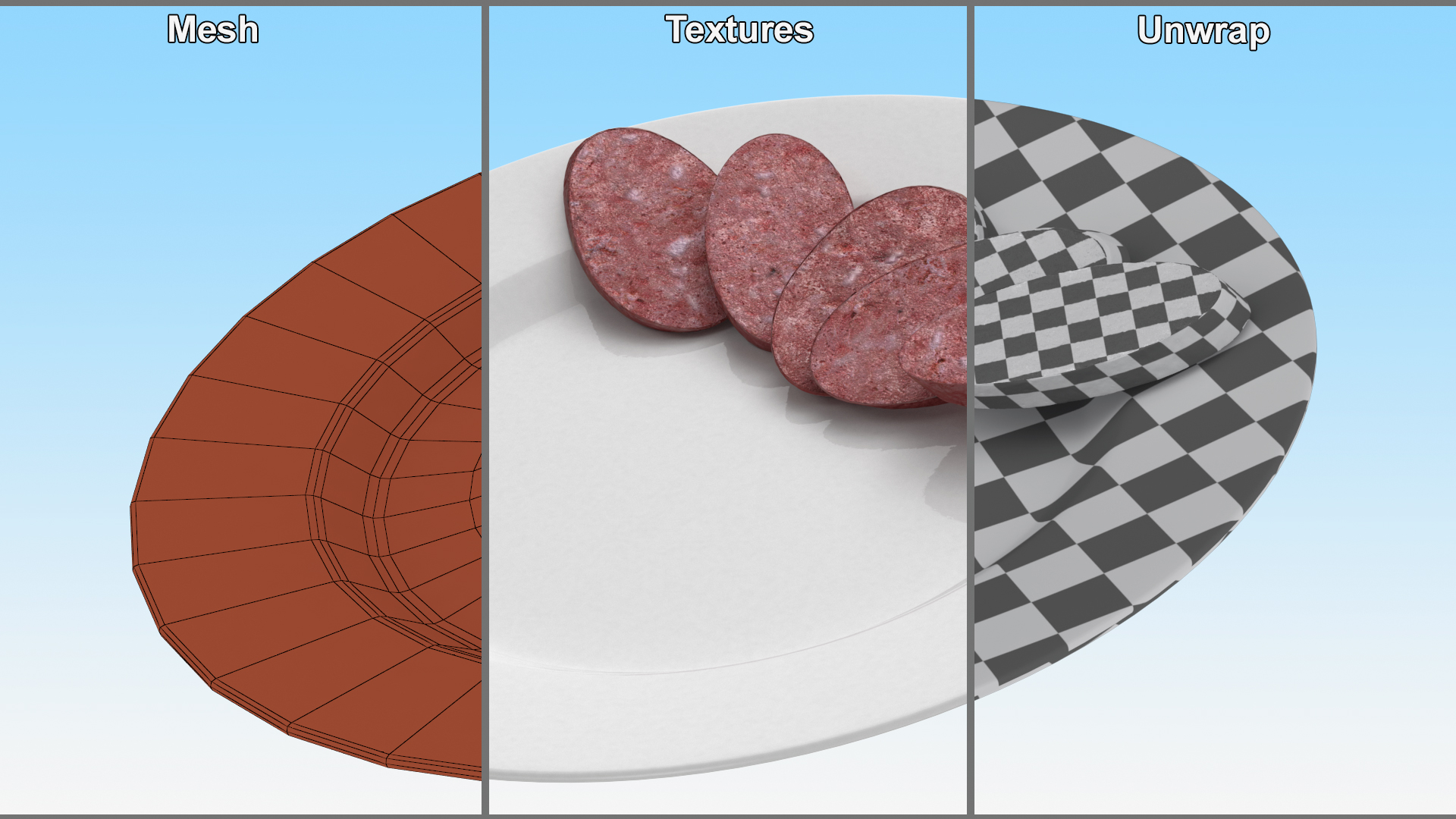 3D Smoked Sausage on Plate model