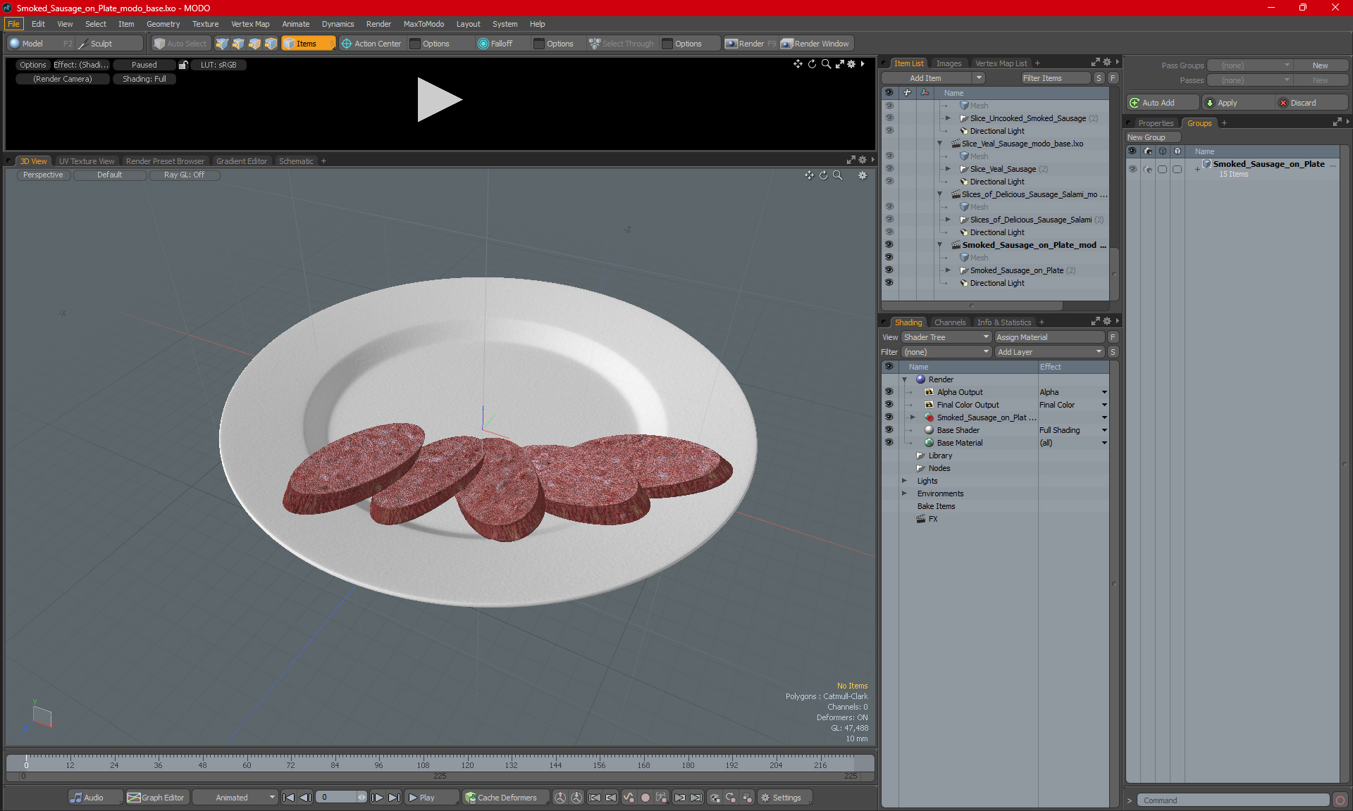 3D Smoked Sausage on Plate model