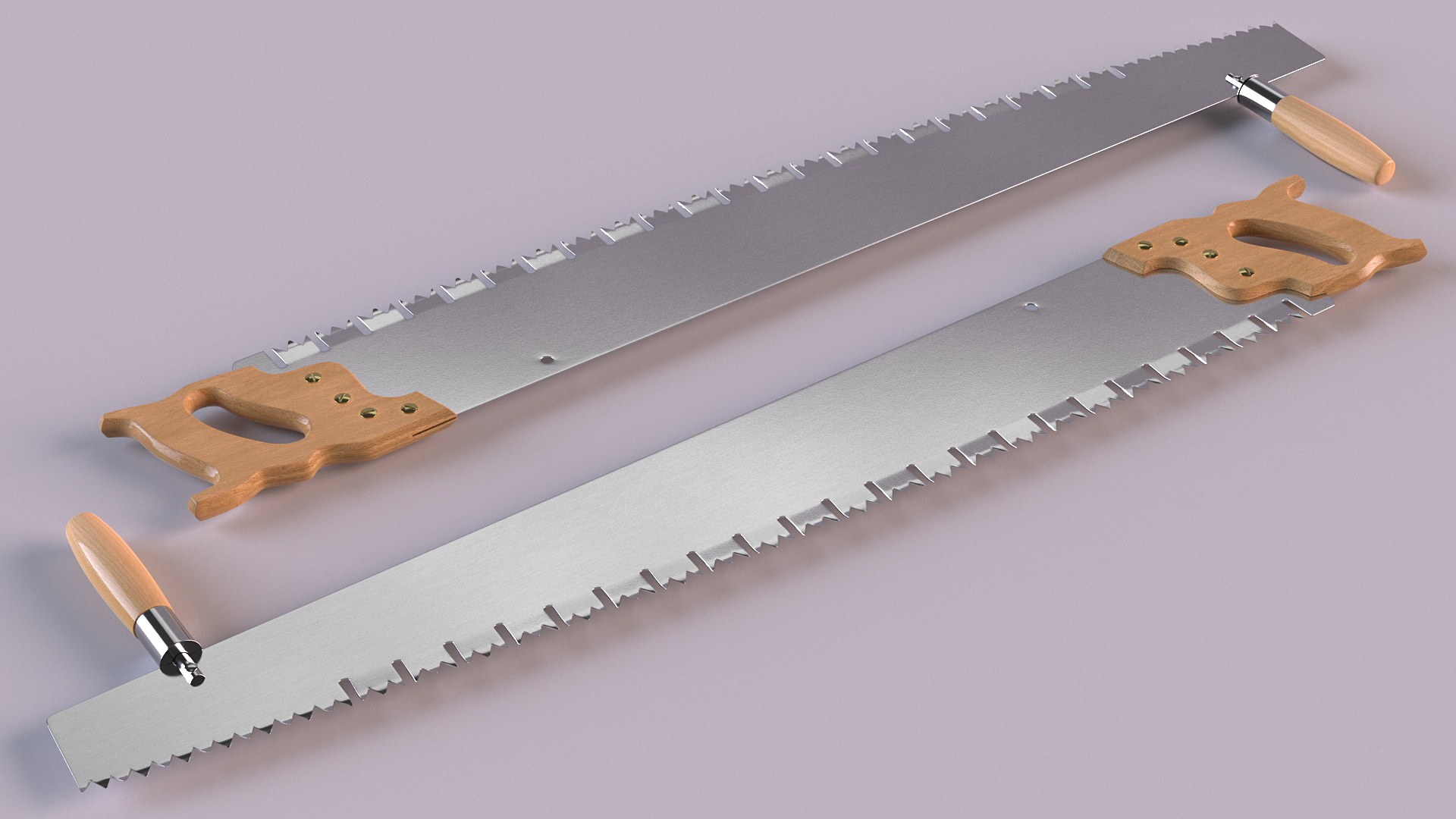 Vintage One Man Crosscut Saw with Helper Handle 3D