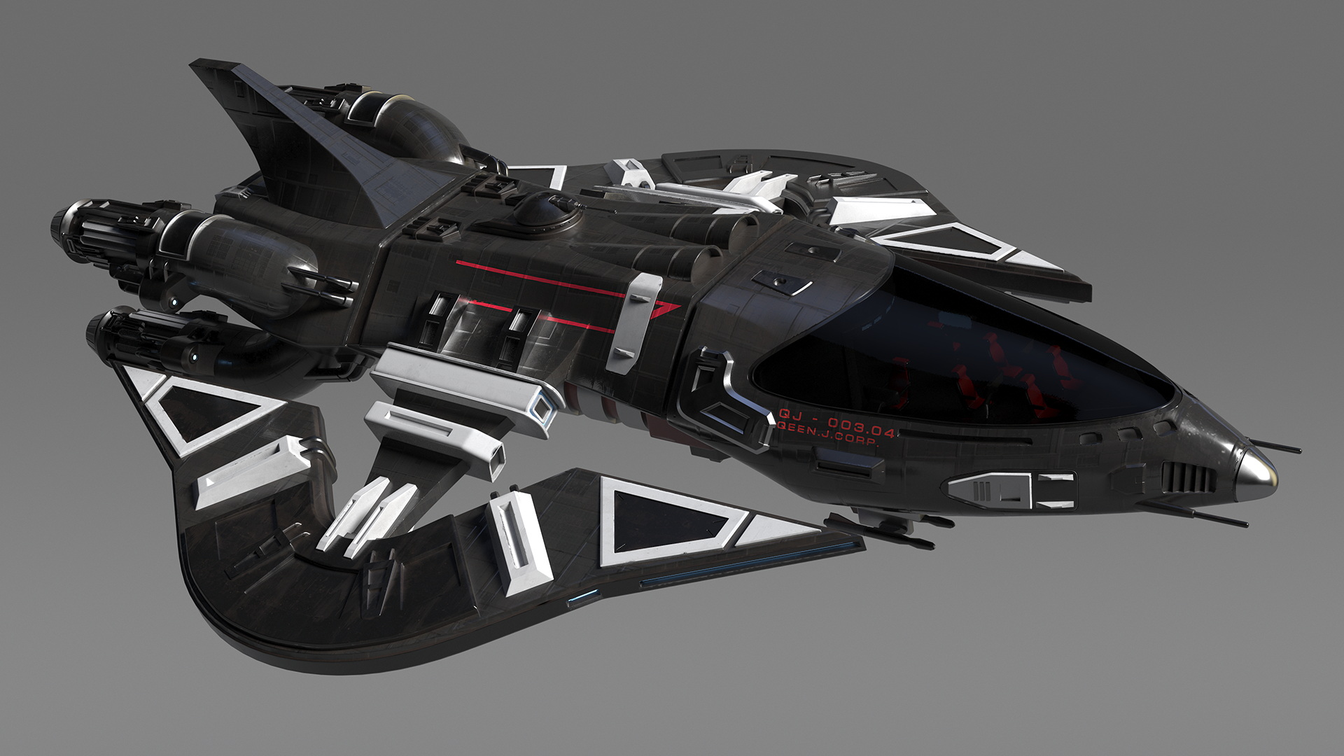 Sci-Fi Space Fighter Craft Black 3D