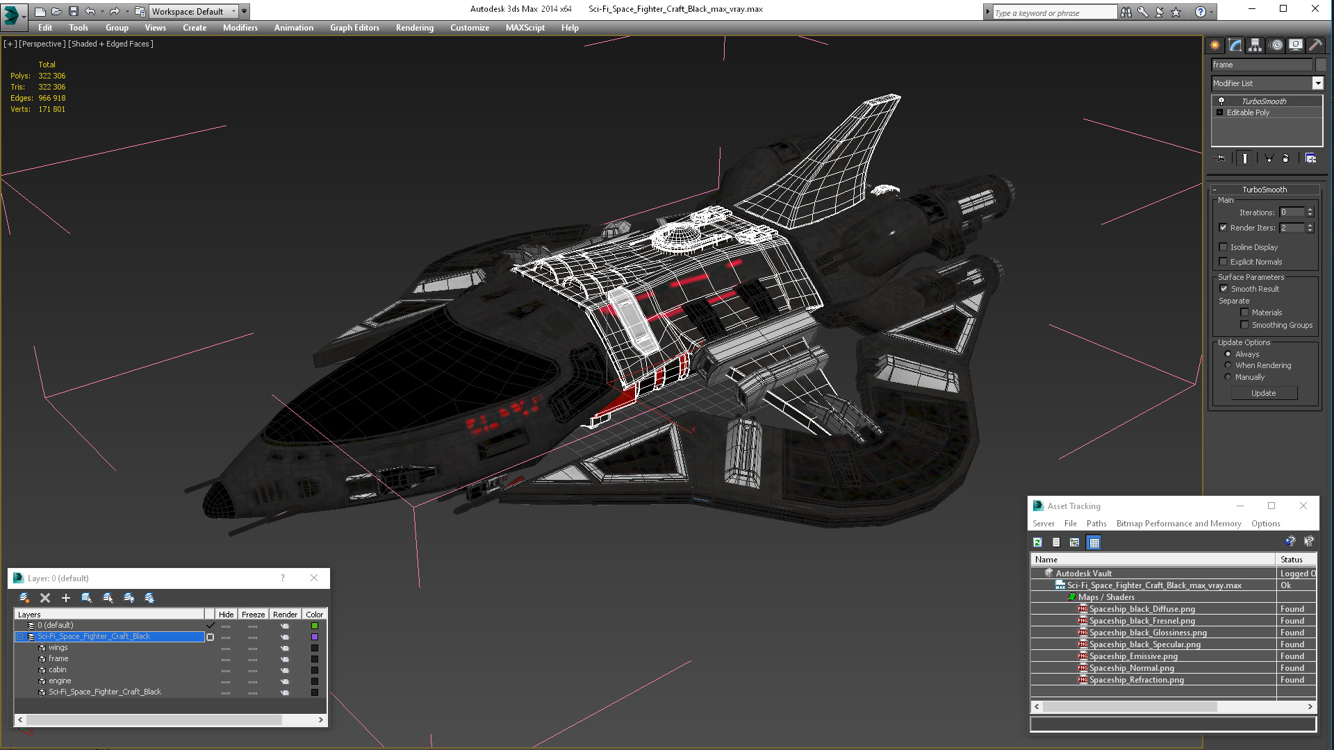 Sci-Fi Space Fighter Craft Black 3D