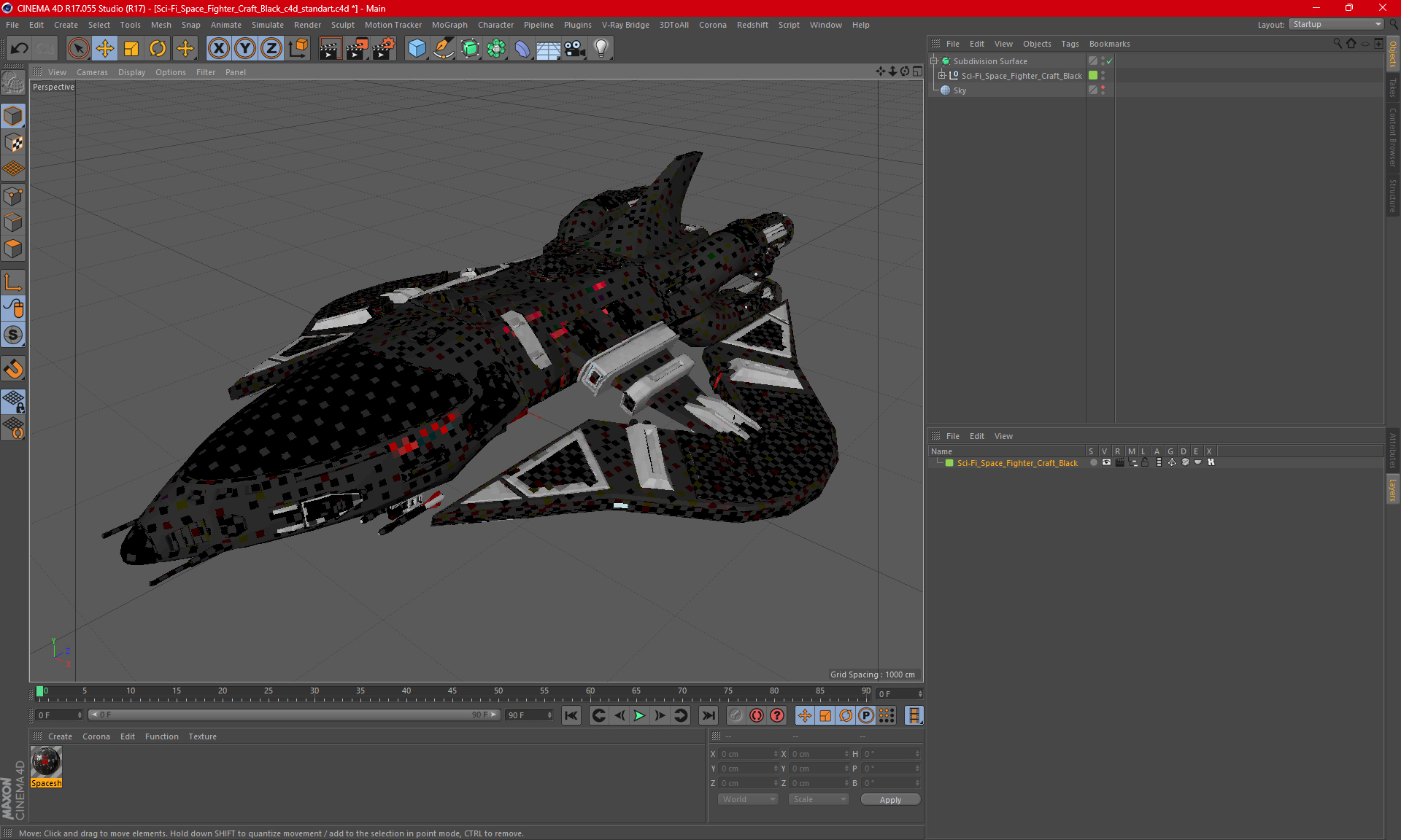 Sci-Fi Space Fighter Craft Black 3D