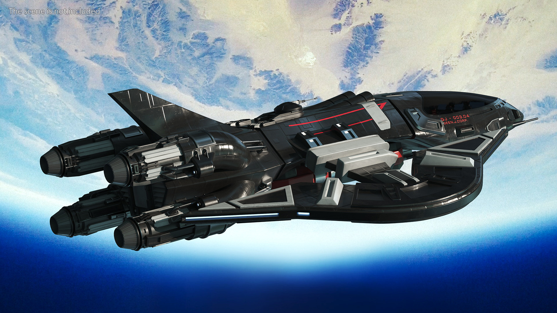 Sci-Fi Space Fighter Craft Black 3D