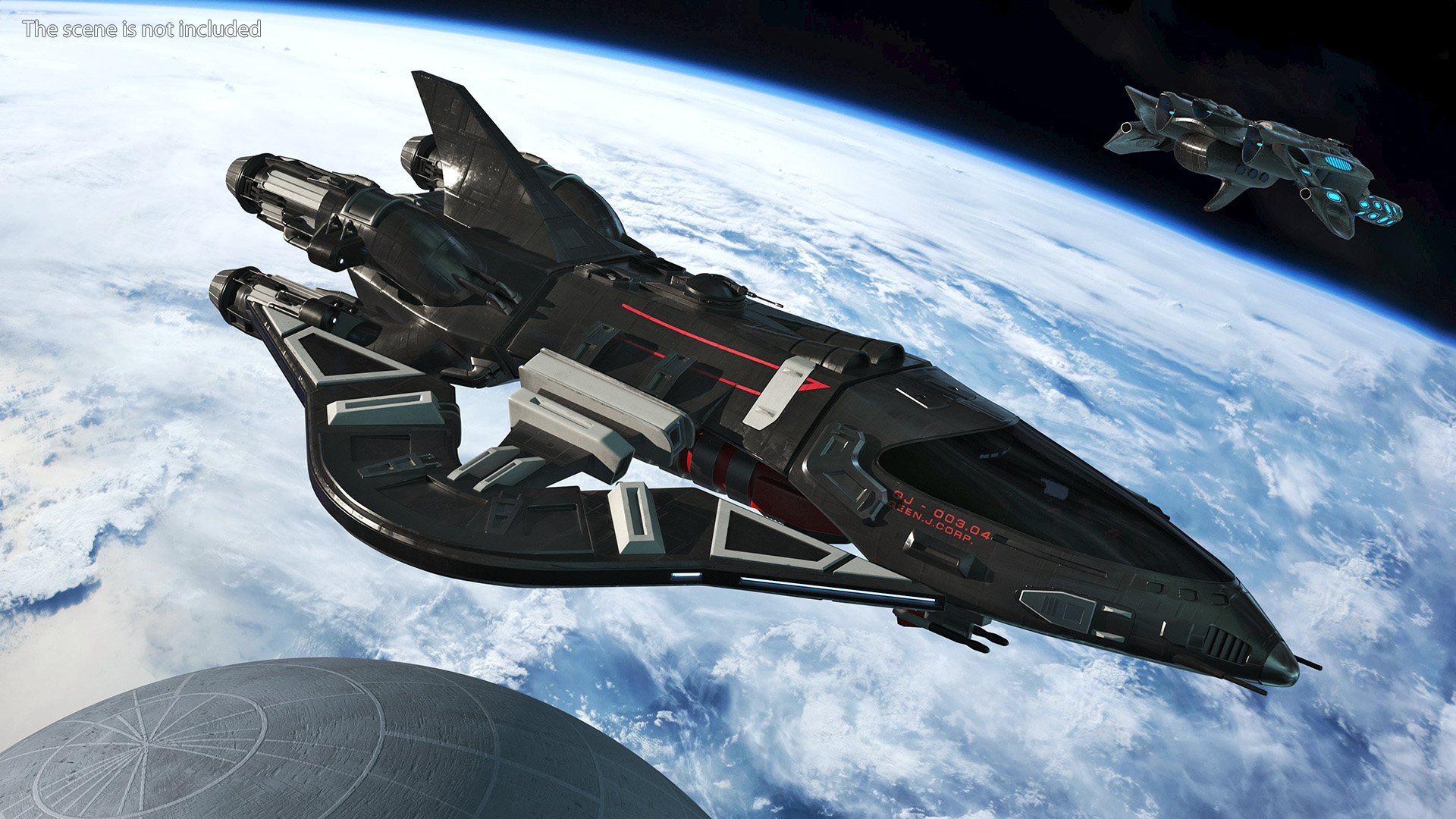 Sci-Fi Space Fighter Craft Black 3D