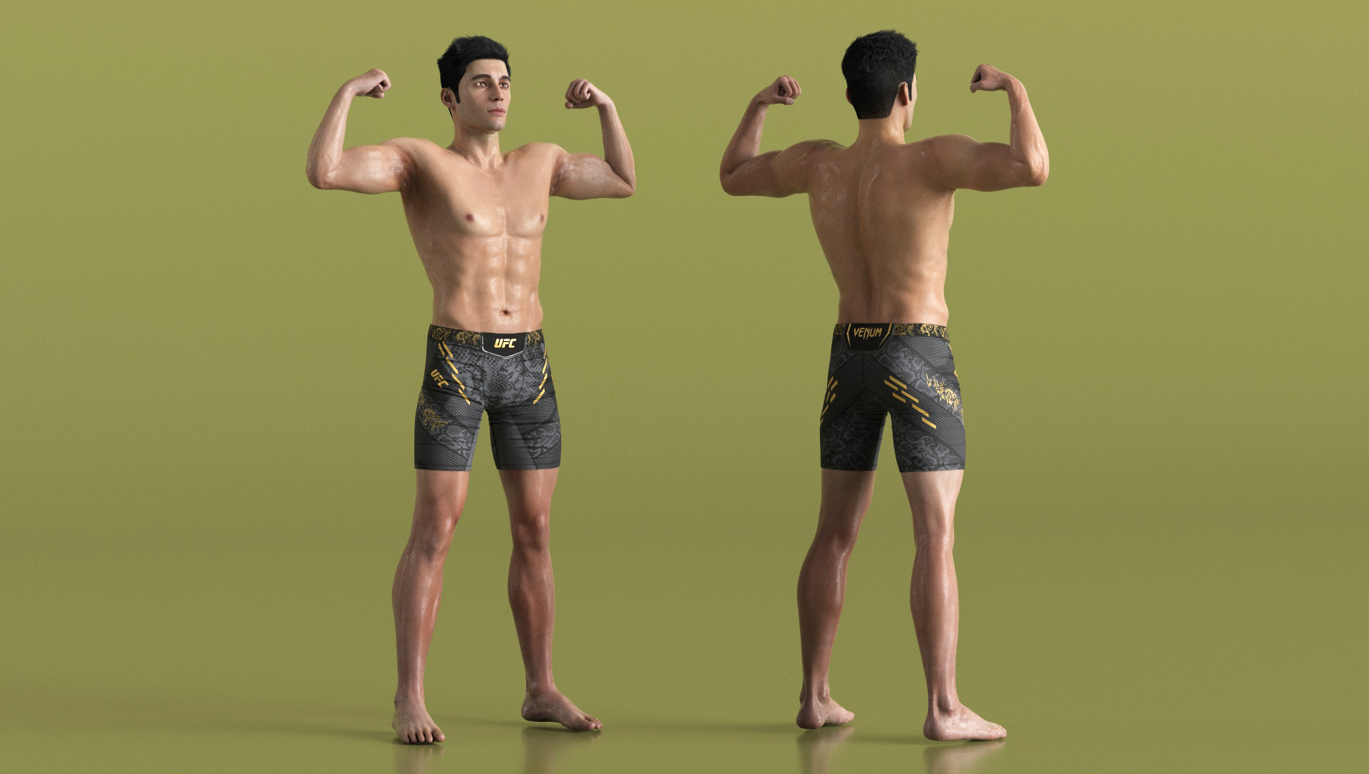 3D Fighter UFC MMA in Athletic Pose Sweaty Fur model