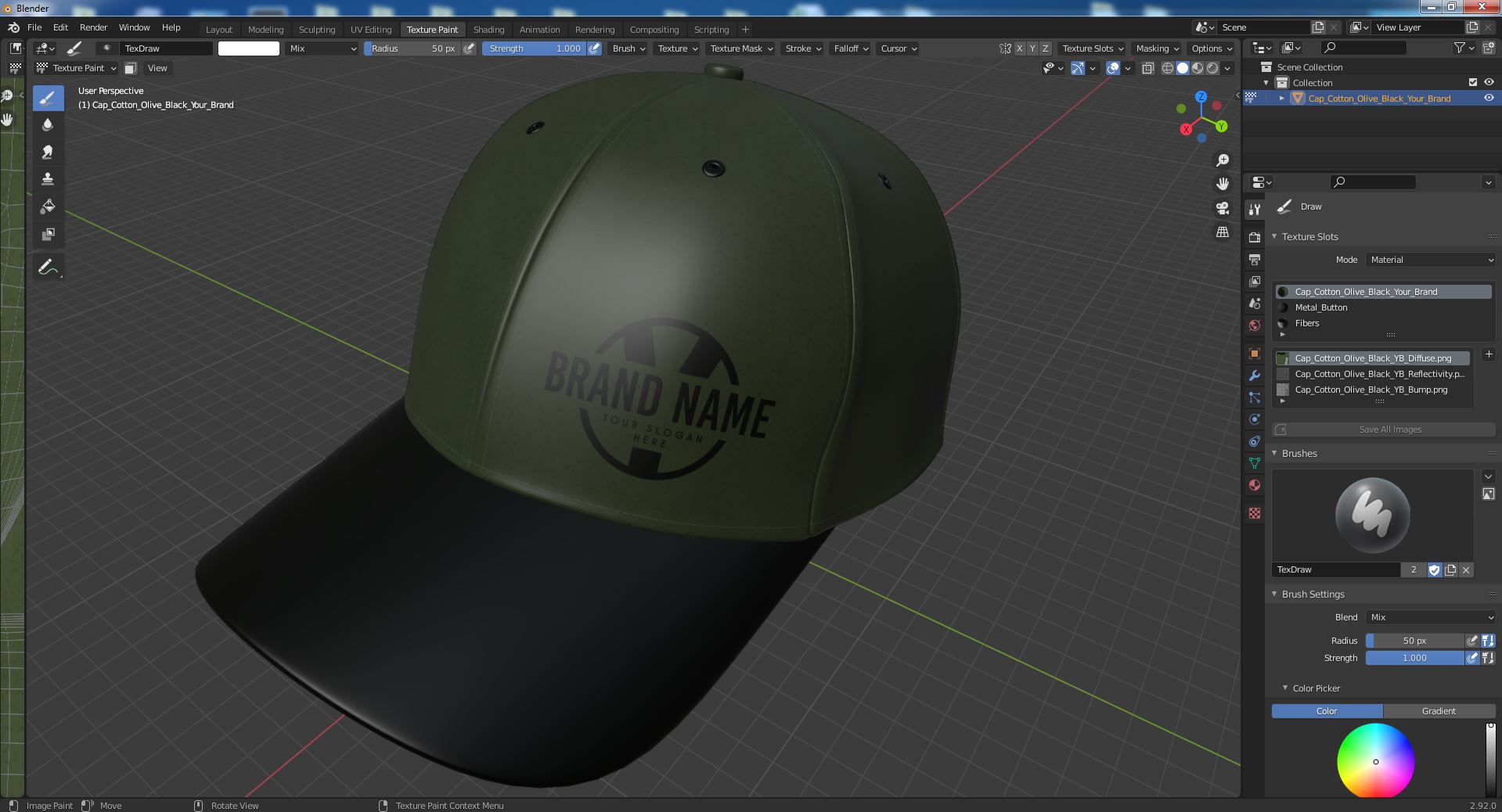 3D Cap Cotton Olive Black Your Brand model