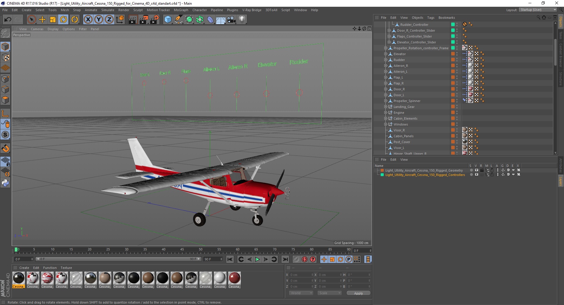 Light Utility Aircraft Cessna 150 Rigged for Cinema 4D 3D model