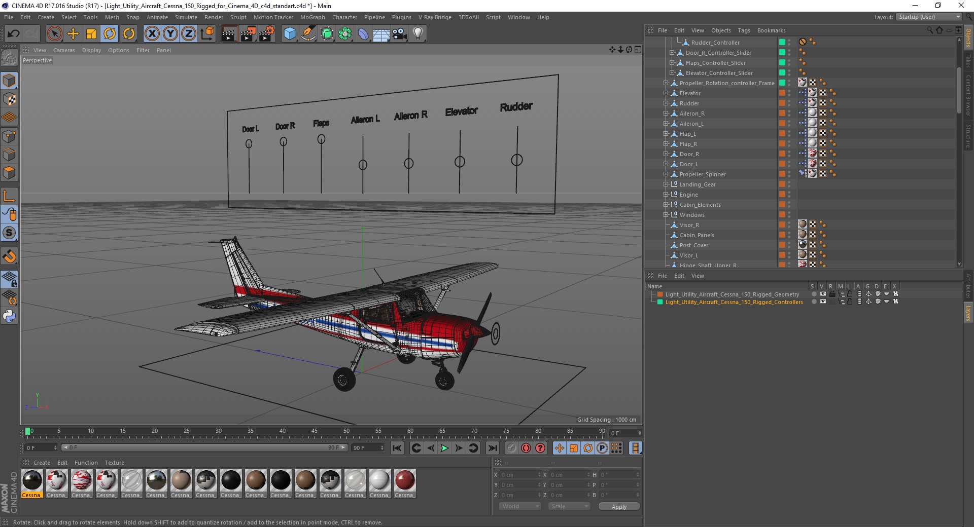 Light Utility Aircraft Cessna 150 Rigged for Cinema 4D 3D model