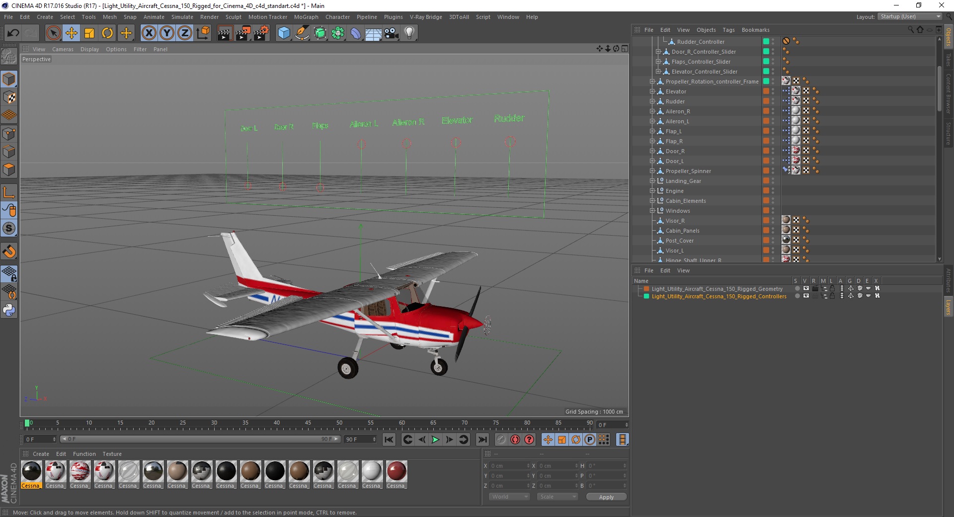 Light Utility Aircraft Cessna 150 Rigged for Cinema 4D 3D model