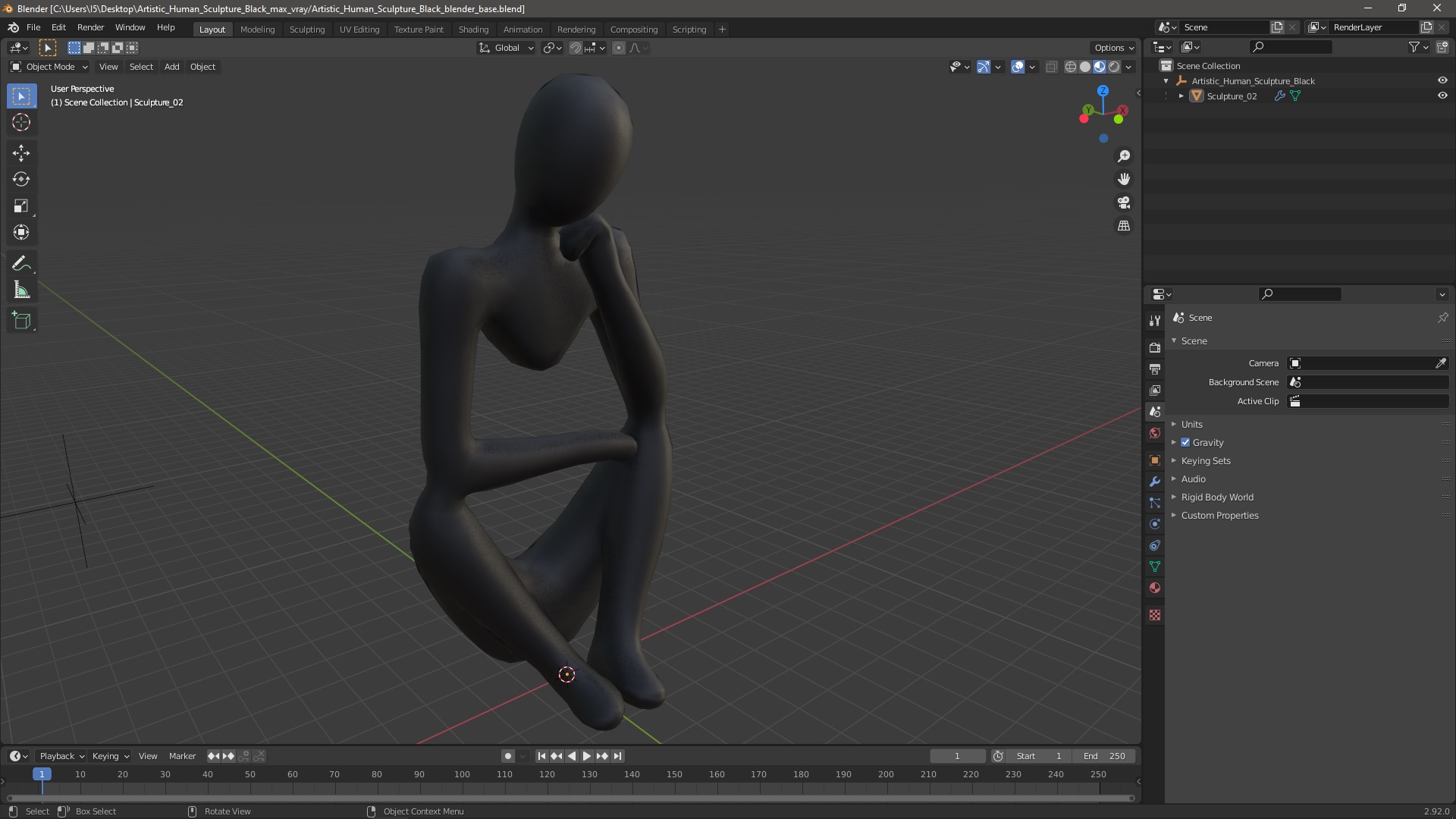 3D model Artistic Human Sculpture Black