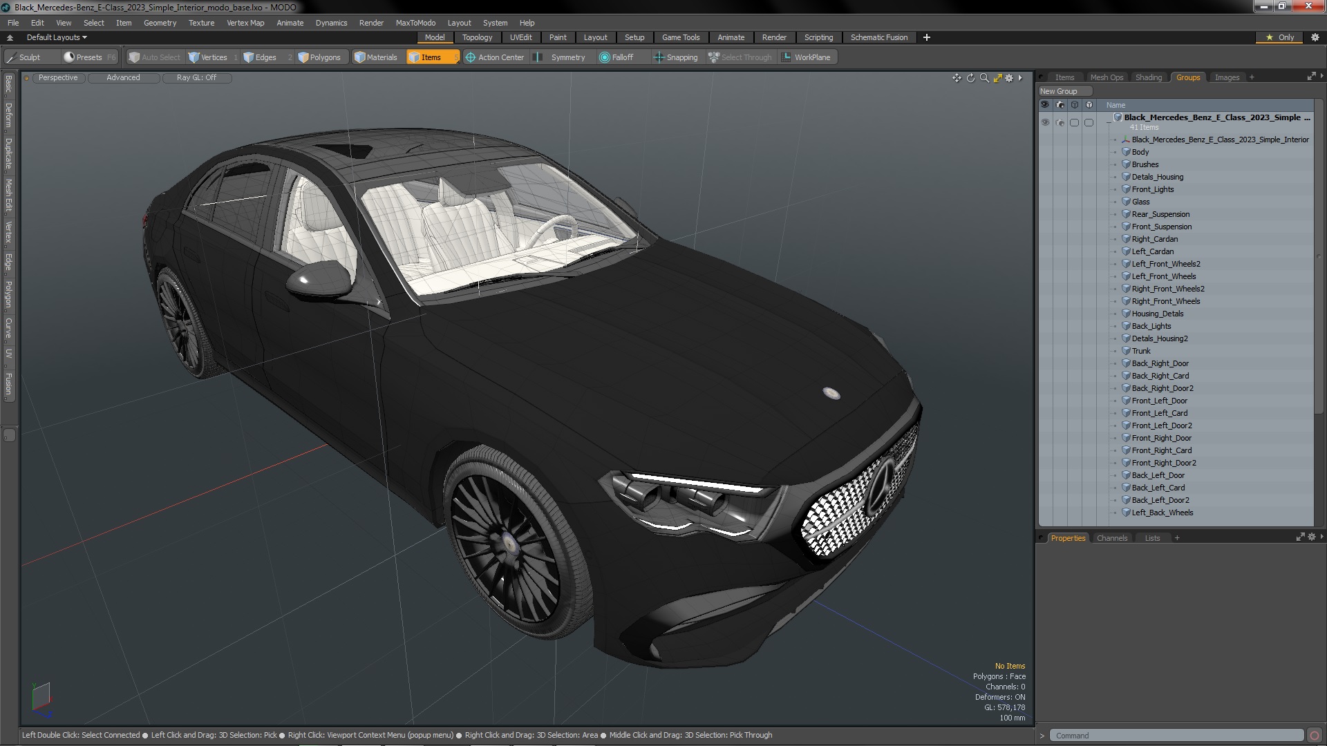 3D Black Mercedes-Benz E-Class 2023 Simple Interior model