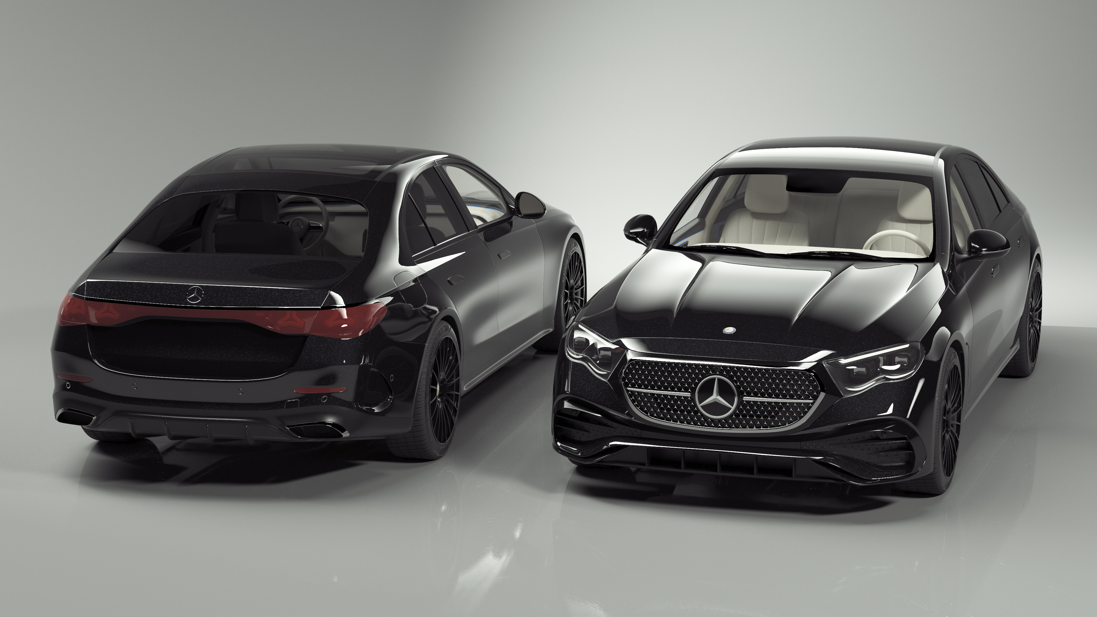 3D Black Mercedes-Benz E-Class 2023 Simple Interior model