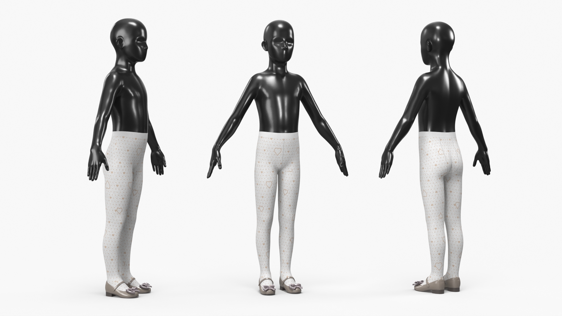 Girls Patterned Tights with Flats on Mannequin White - view 2