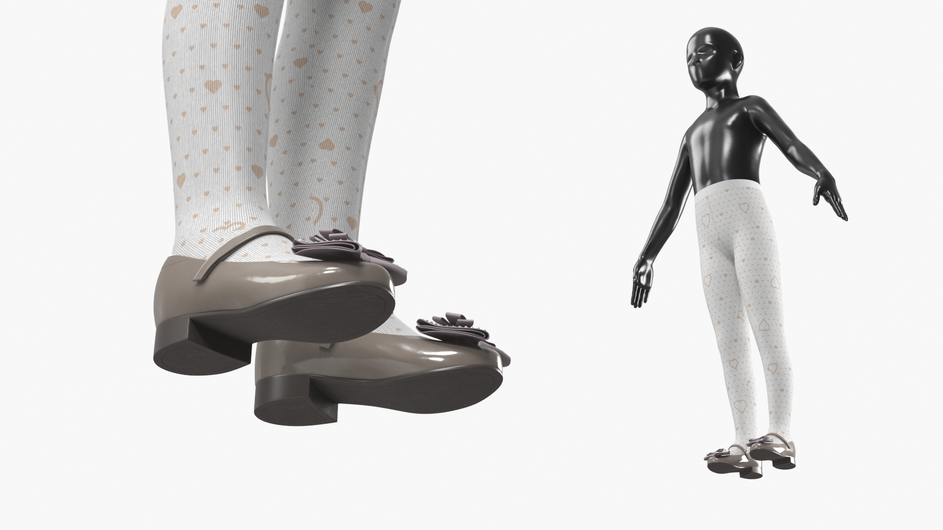 Girls Patterned Tights with Flats on Mannequin White - view 8
