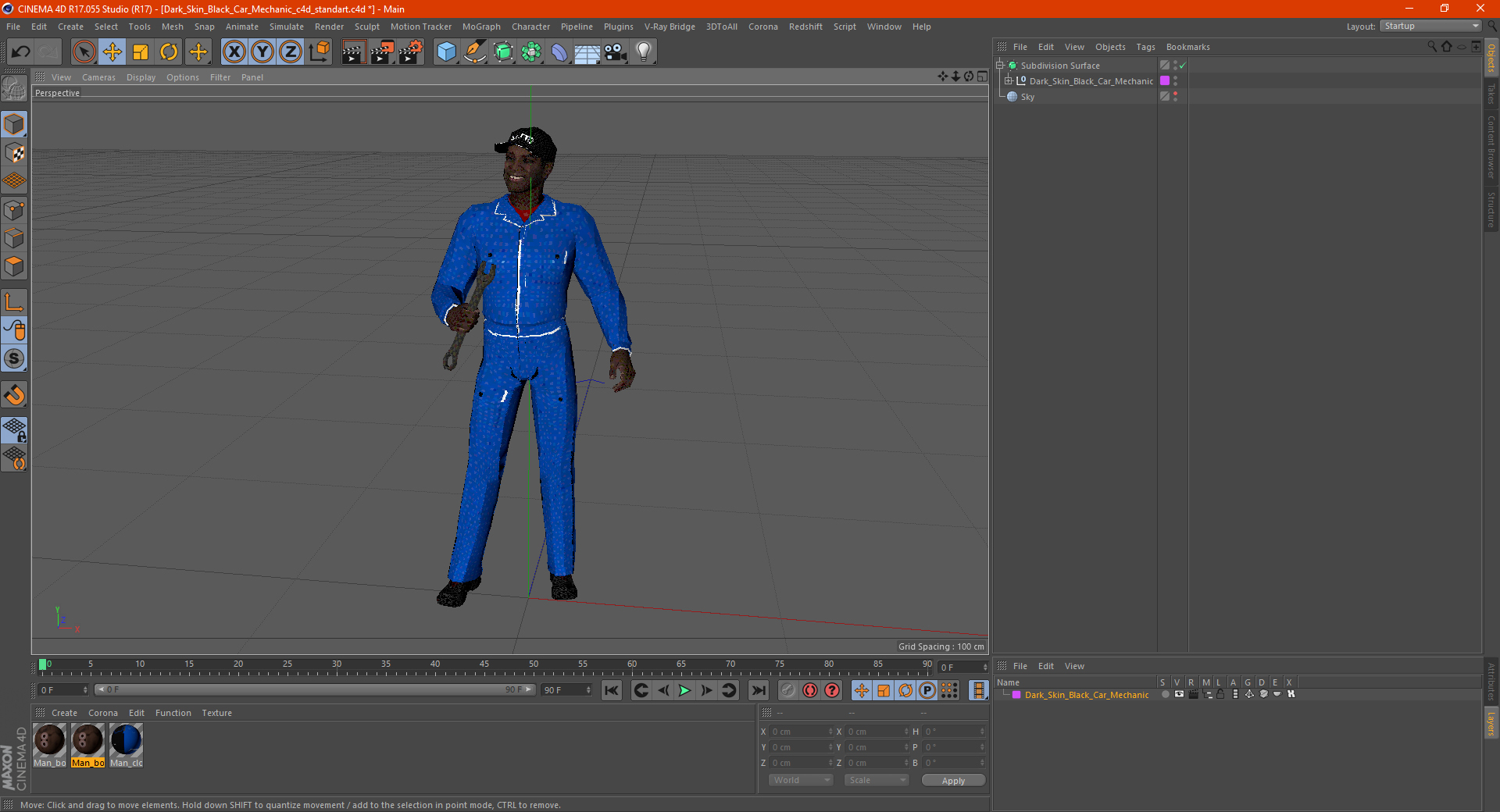3D Dark Skin Black Car Mechanic model