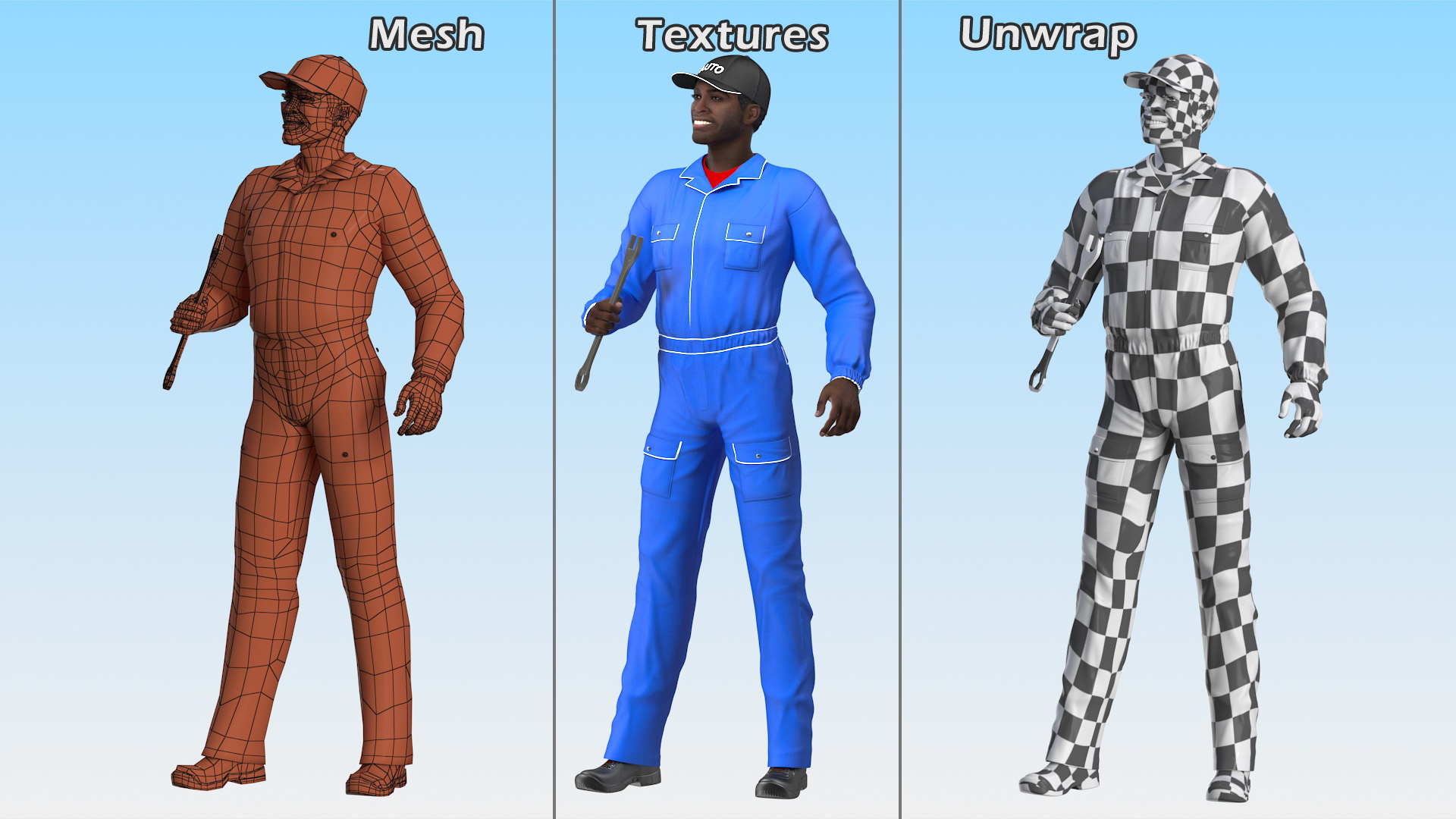 3D Dark Skin Black Car Mechanic model