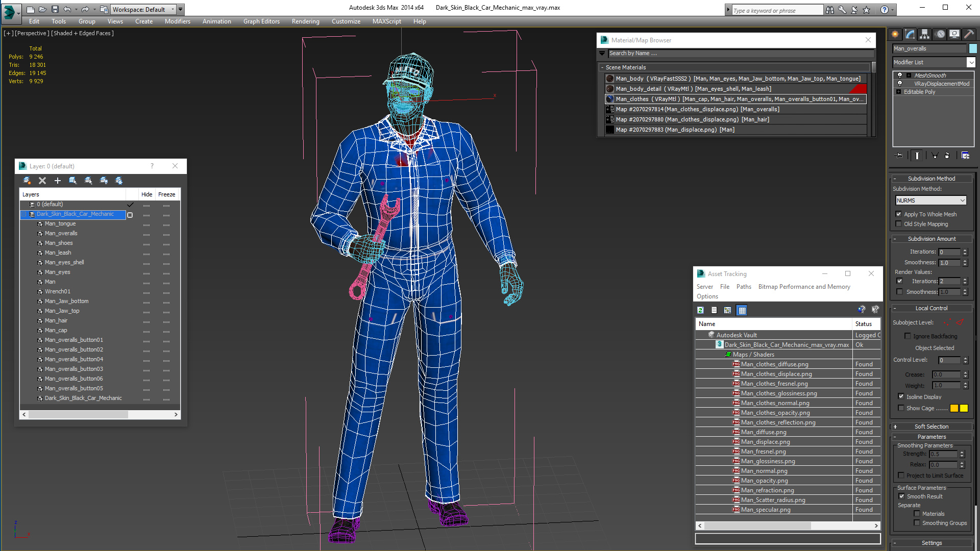 3D Dark Skin Black Car Mechanic model