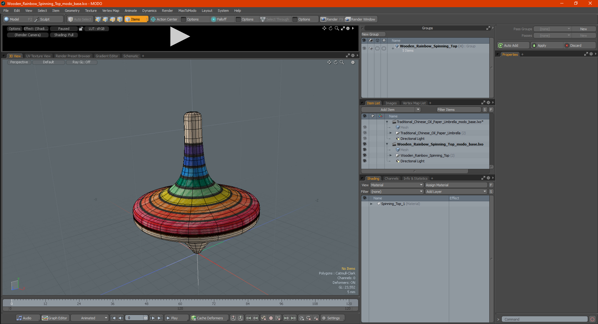 Wooden Rainbow Spinning Top 3D