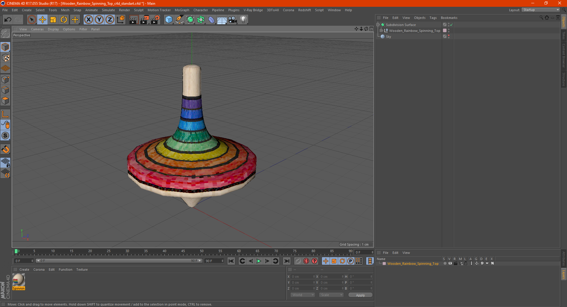 Wooden Rainbow Spinning Top 3D