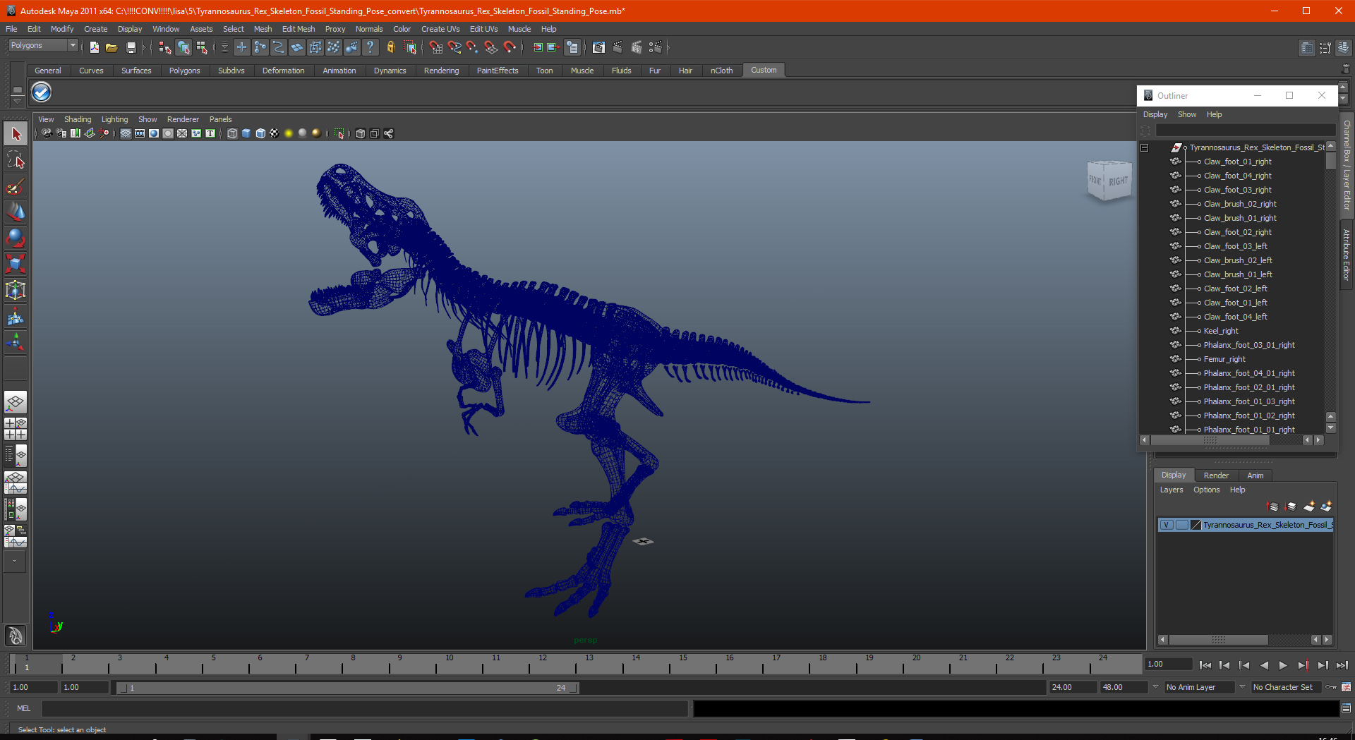 Tyrannosaurus Rex Skeleton Fossil Standing Pose 3D