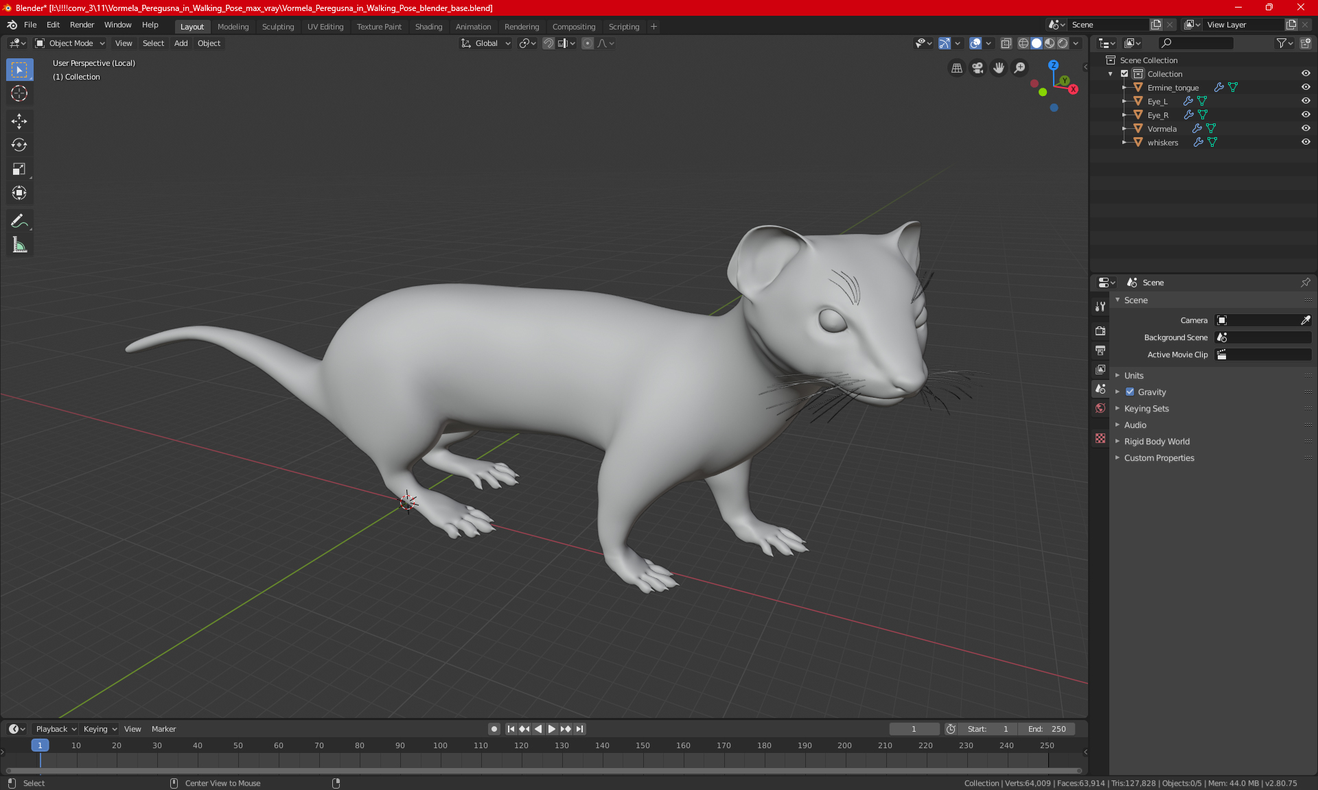 3D Vormela Peregusna in Walking Pose model