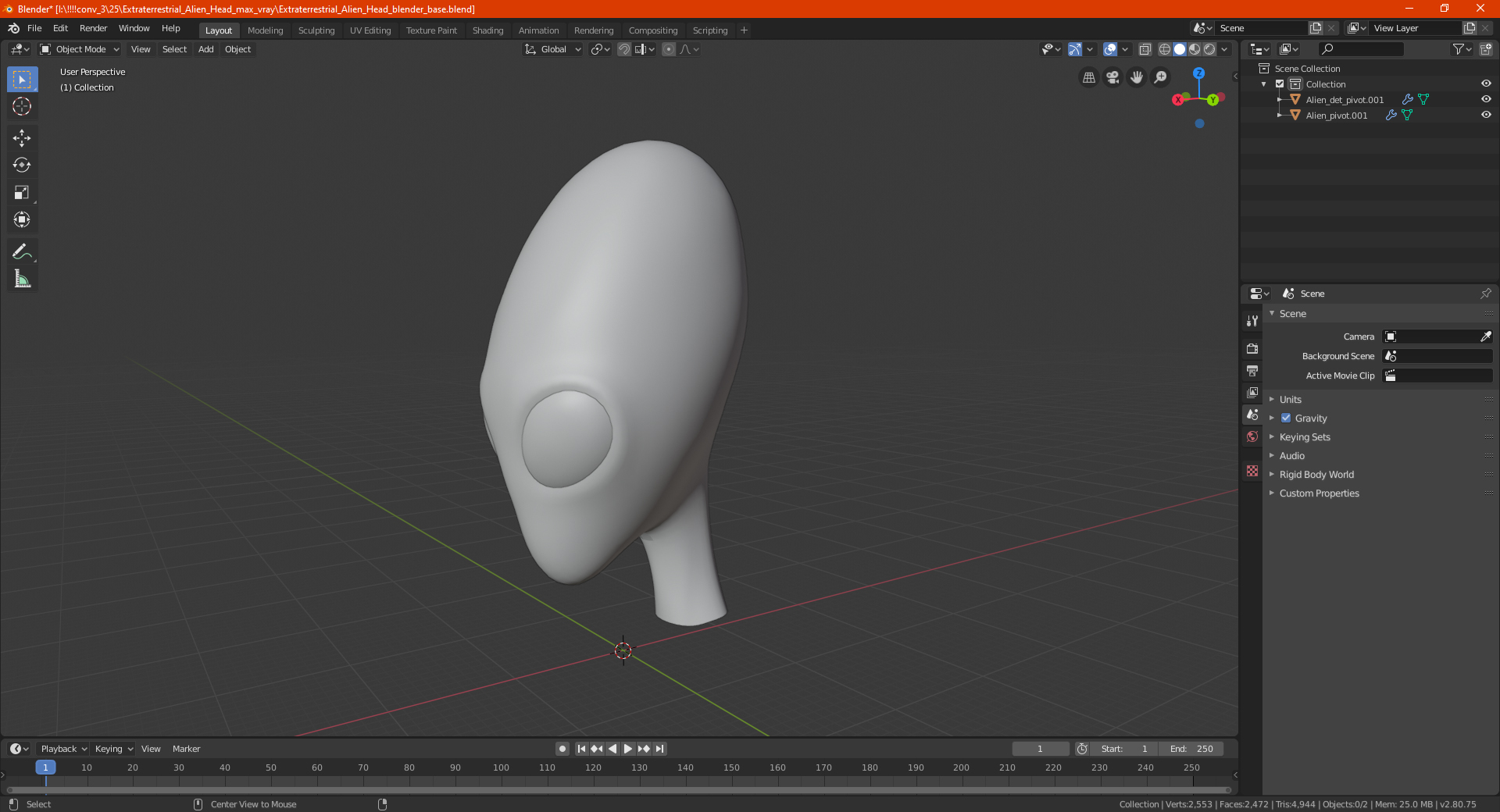 Extraterrestrial Alien Head 3D