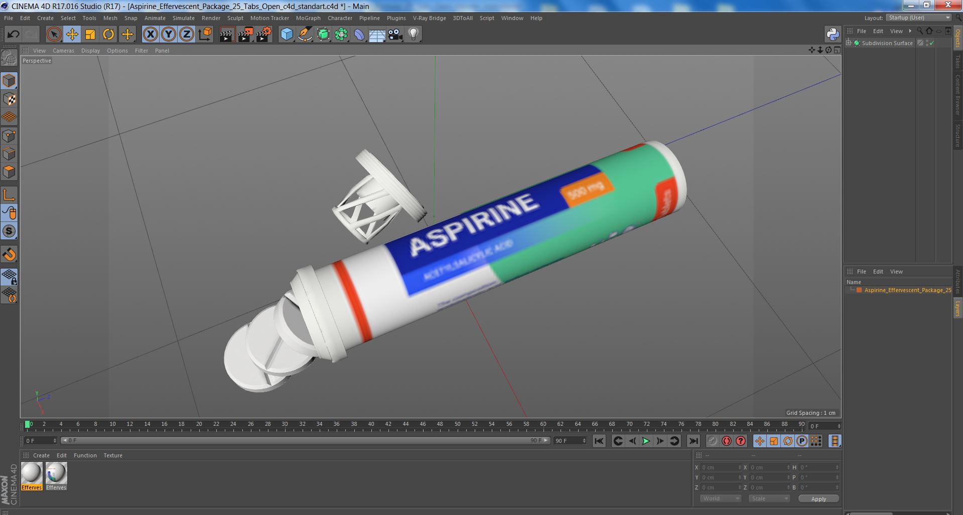 Aspirine Effervescent Package 25 Tabs Open 3D