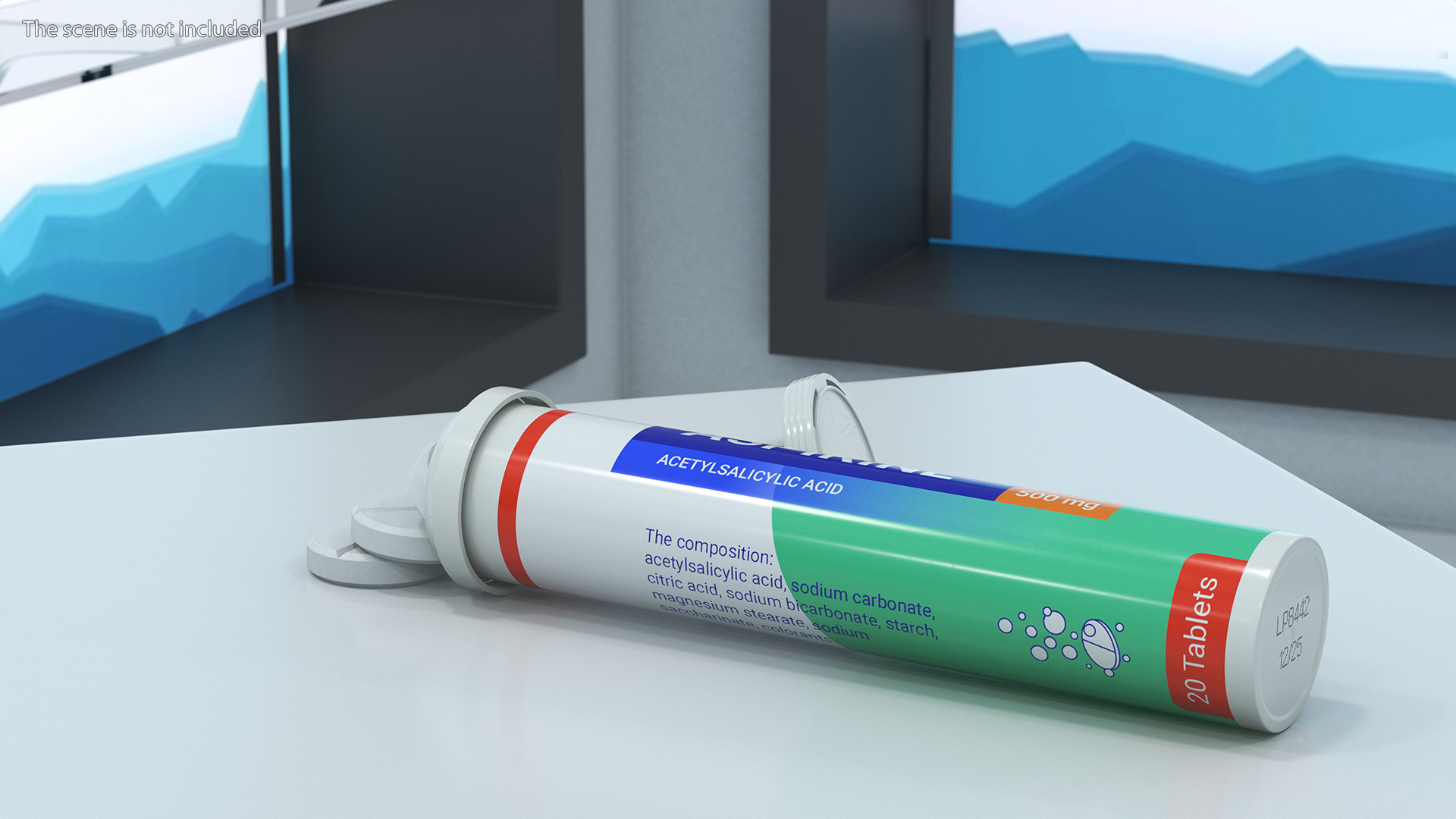 Aspirine Effervescent Package 25 Tabs Open 3D