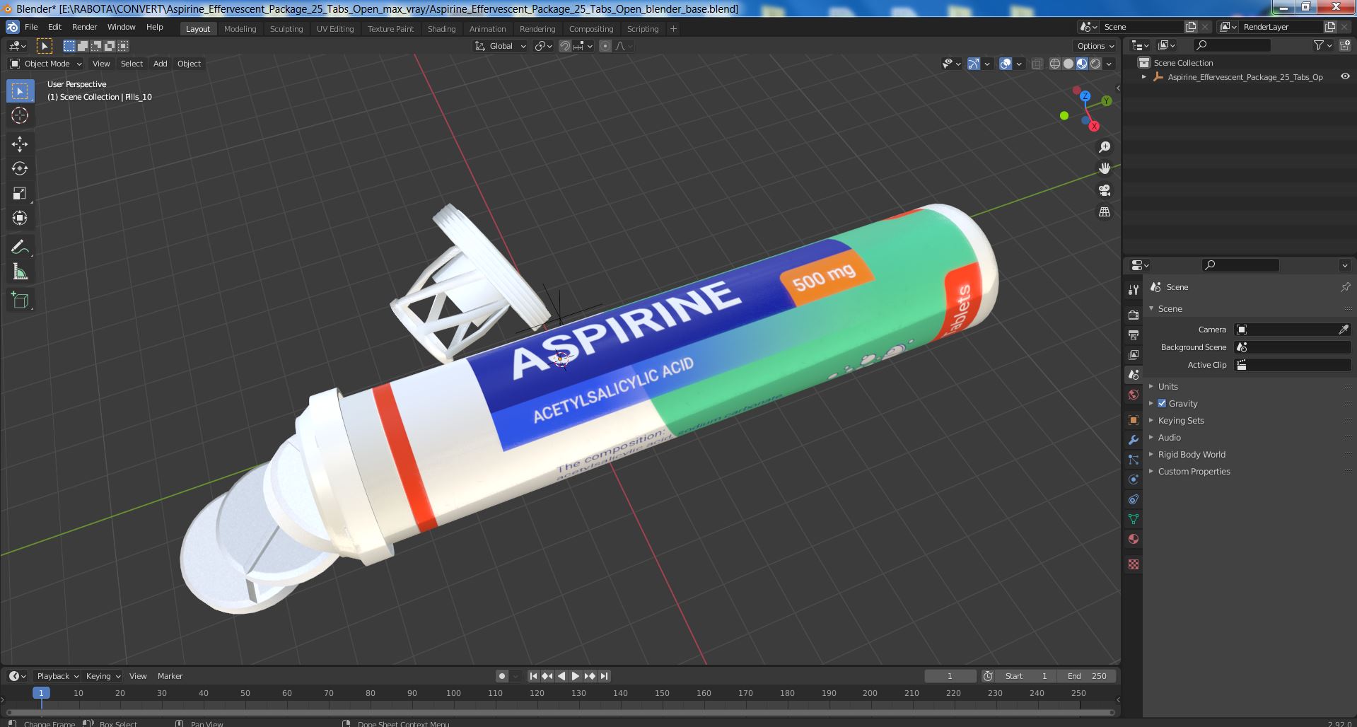 Aspirine Effervescent Package 25 Tabs Open 3D
