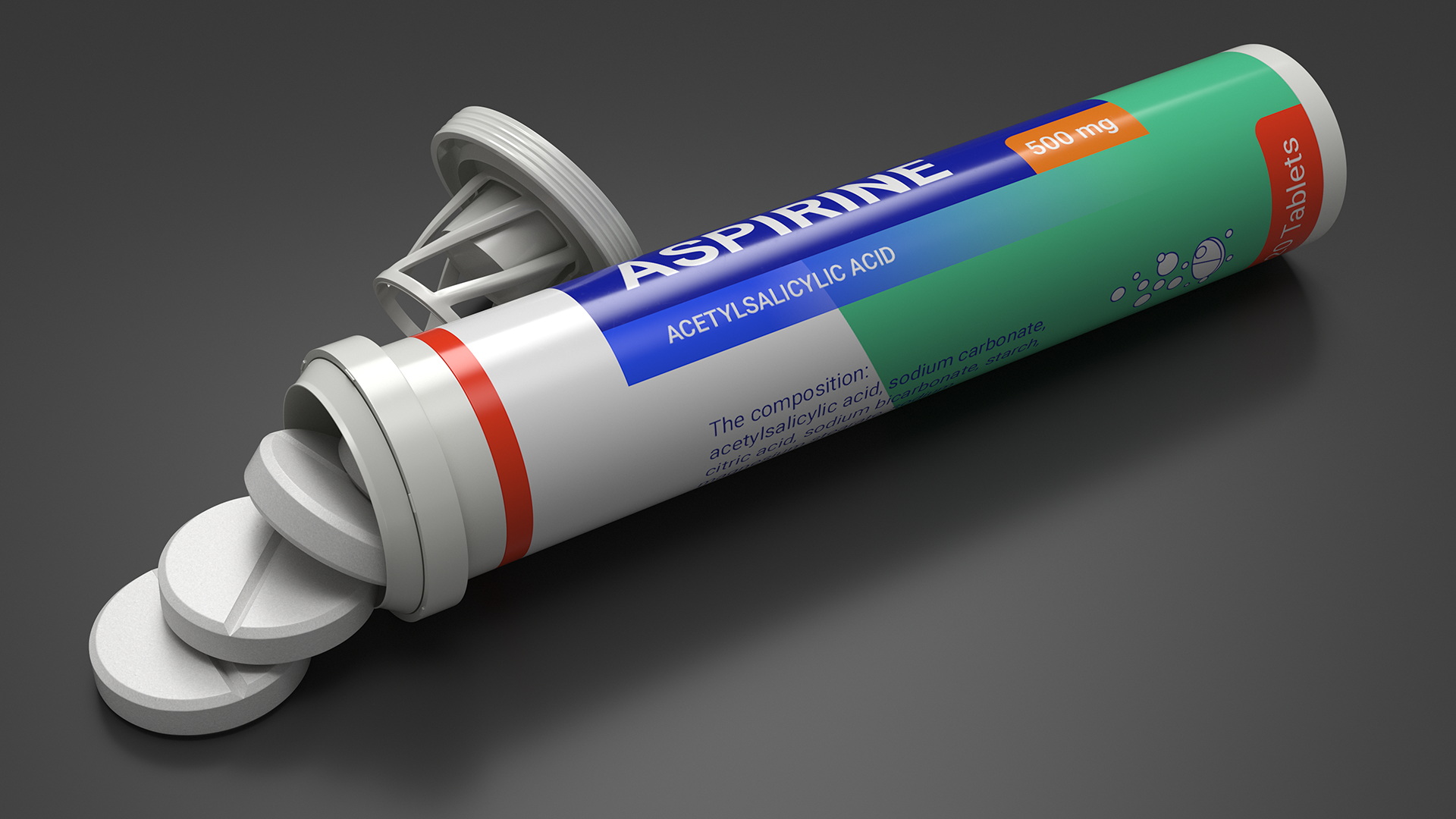 Aspirine Effervescent Package 25 Tabs Open 3D