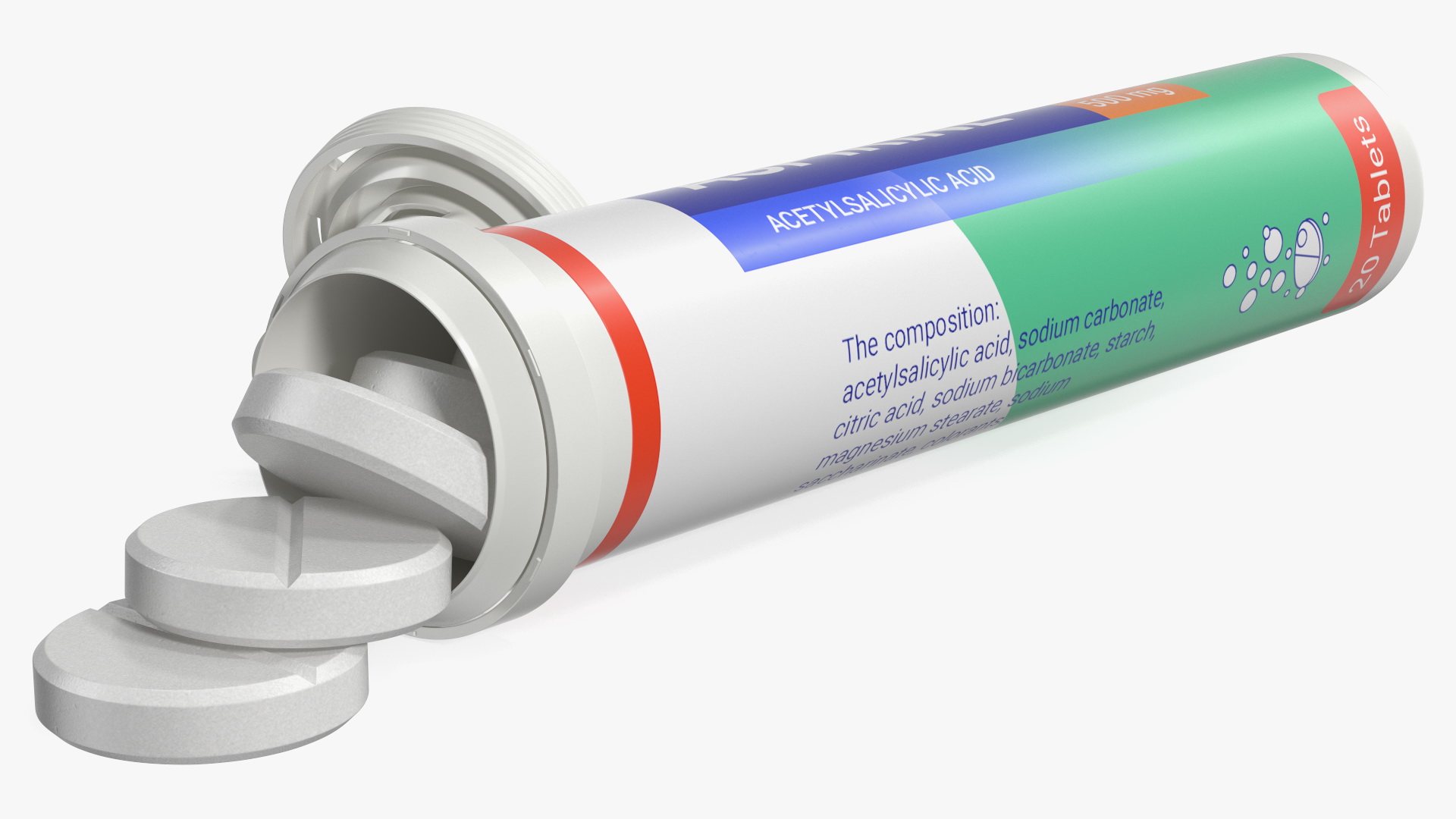 Aspirine Effervescent Package 25 Tabs Open 3D