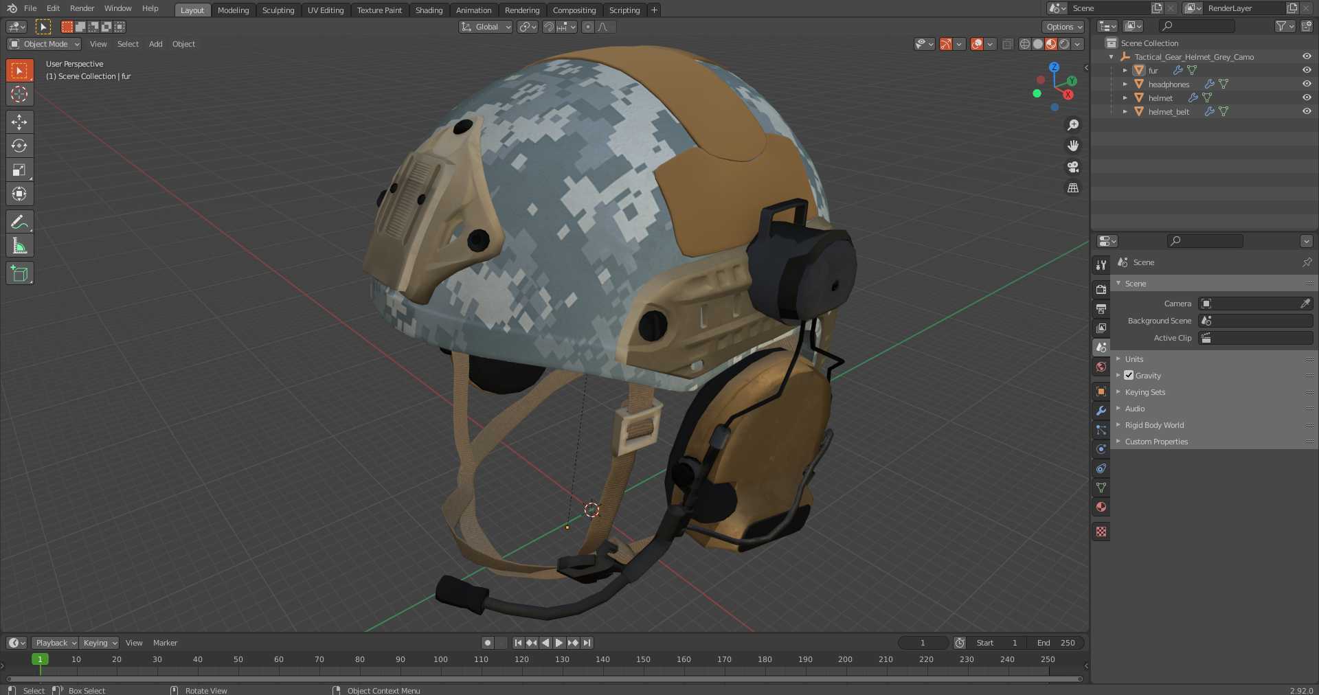 3D model Tactical Gear Helmet Grey Camo