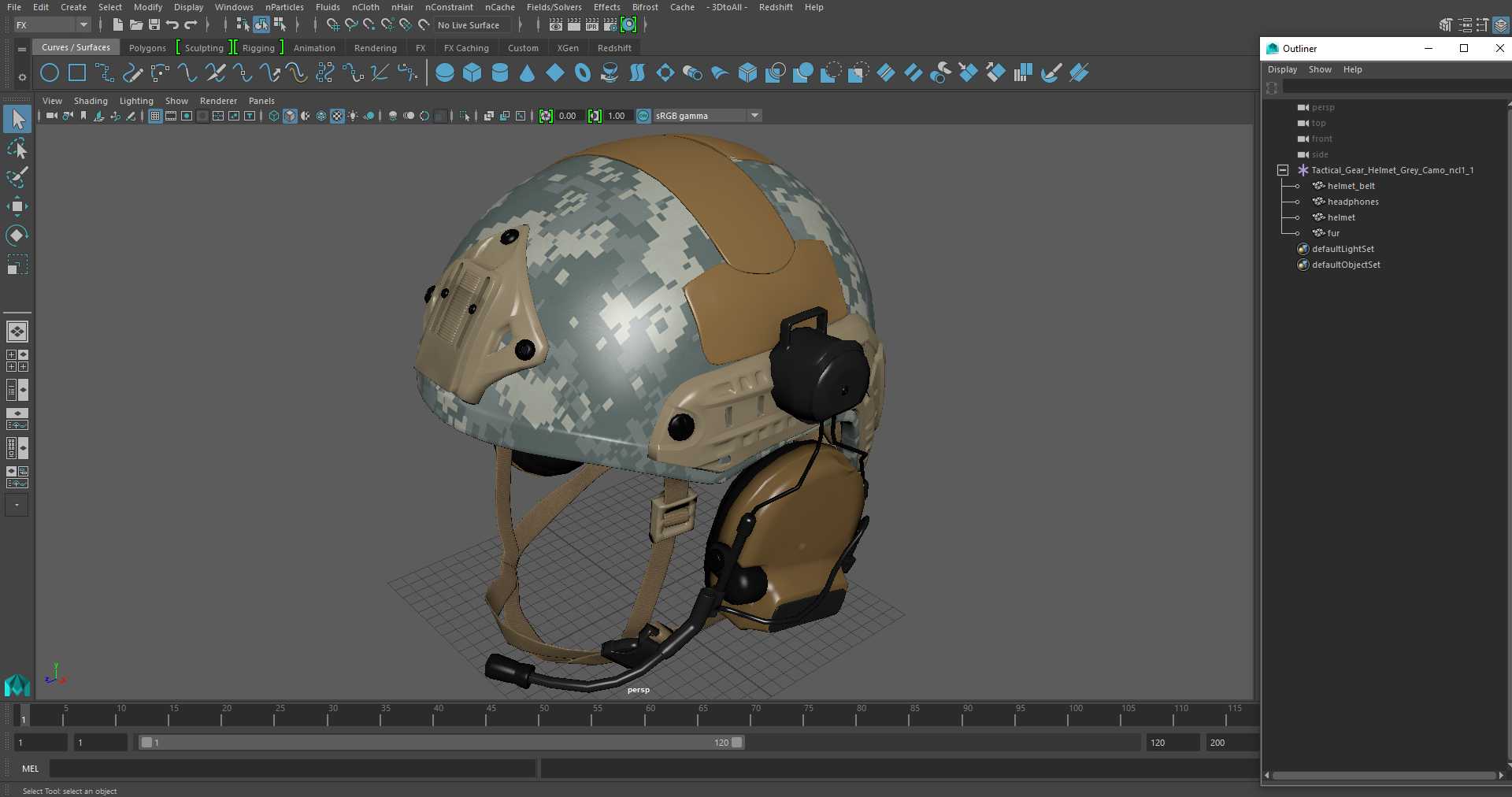 3D model Tactical Gear Helmet Grey Camo