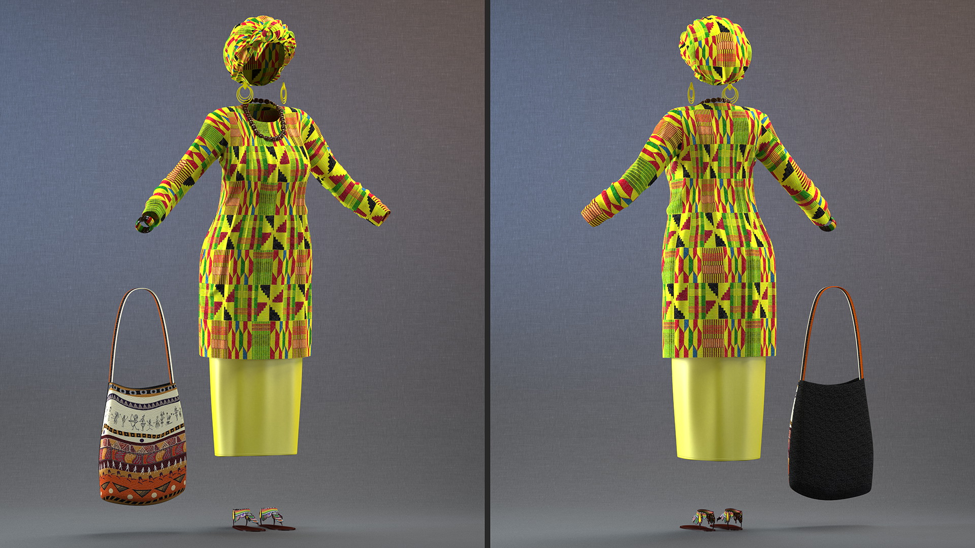 African Women Traditional Clothes Set 3D
