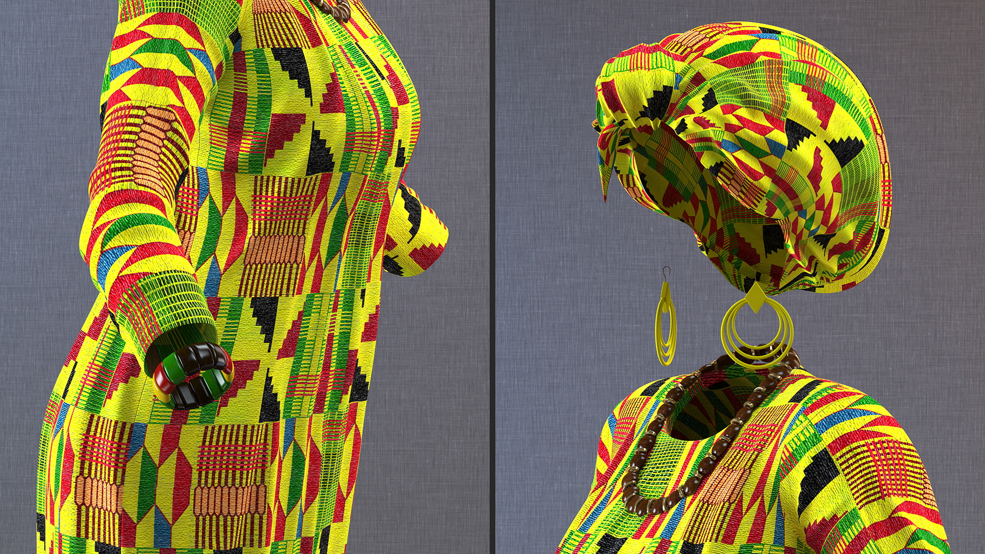 African Women Traditional Clothes Set 3D