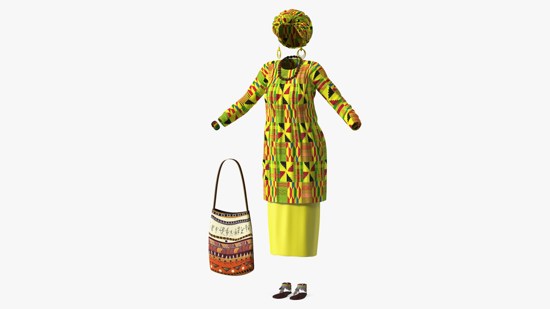 African Women Traditional Clothes Set 3D