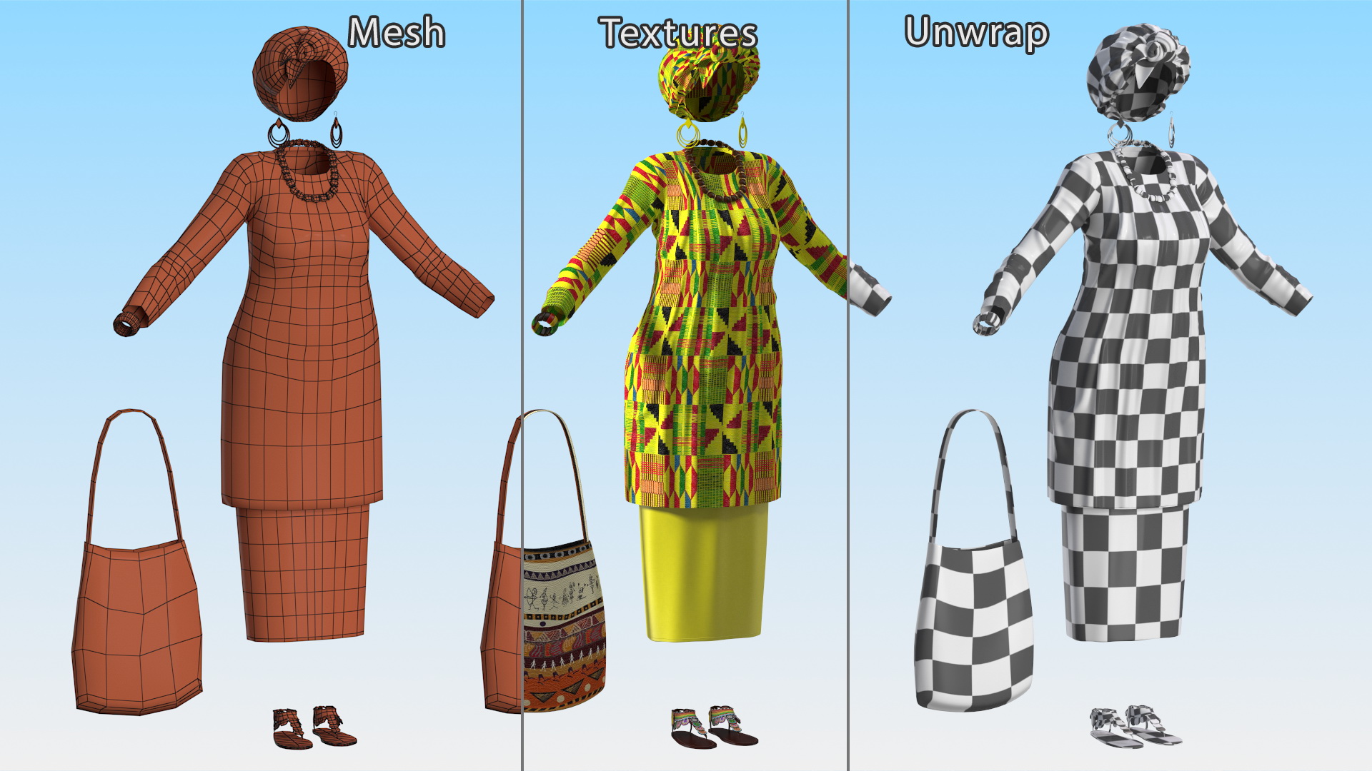 African Women Traditional Clothes Set 3D