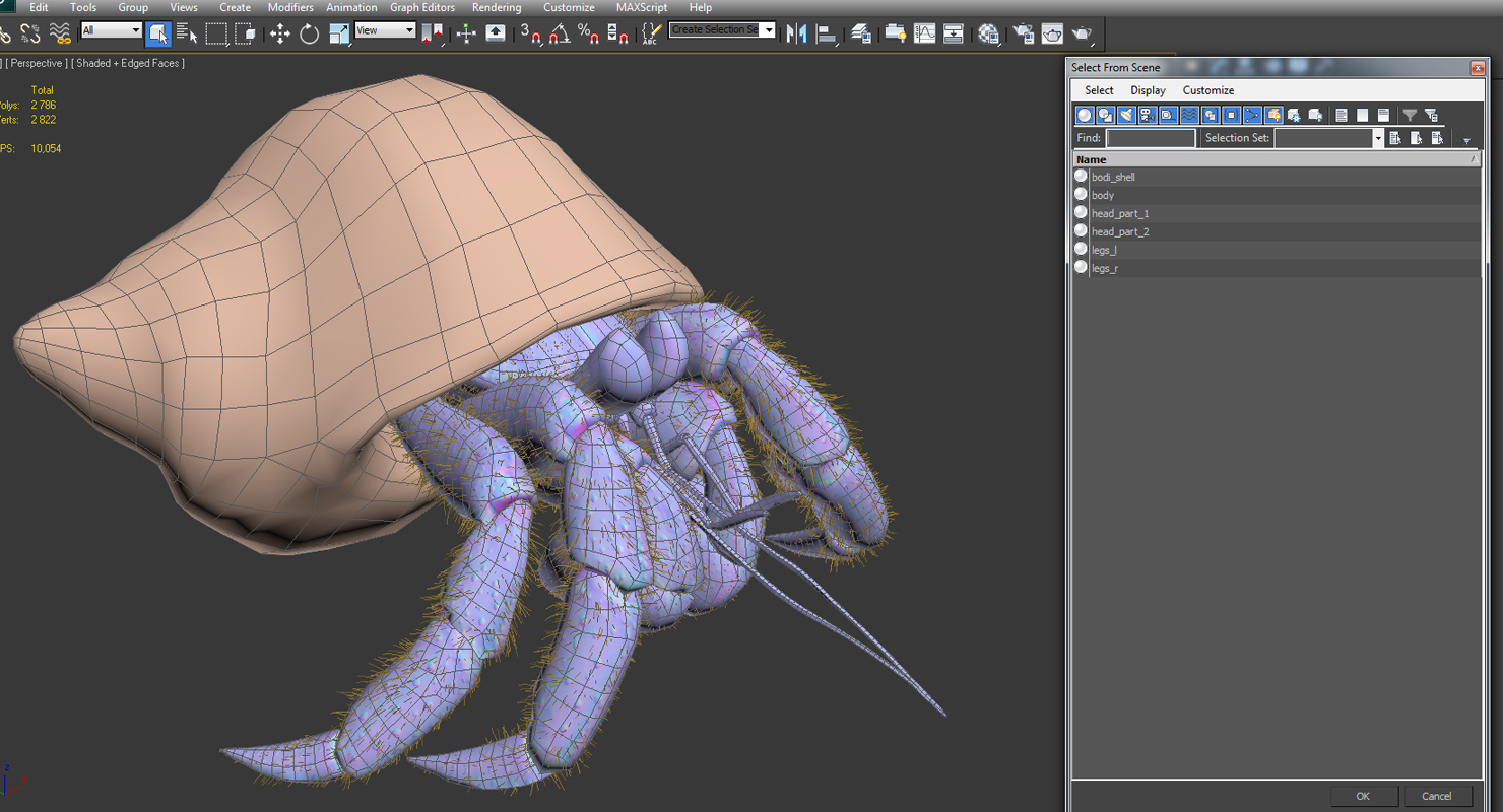 3D Hermit Crab Walking Pose with Fur model