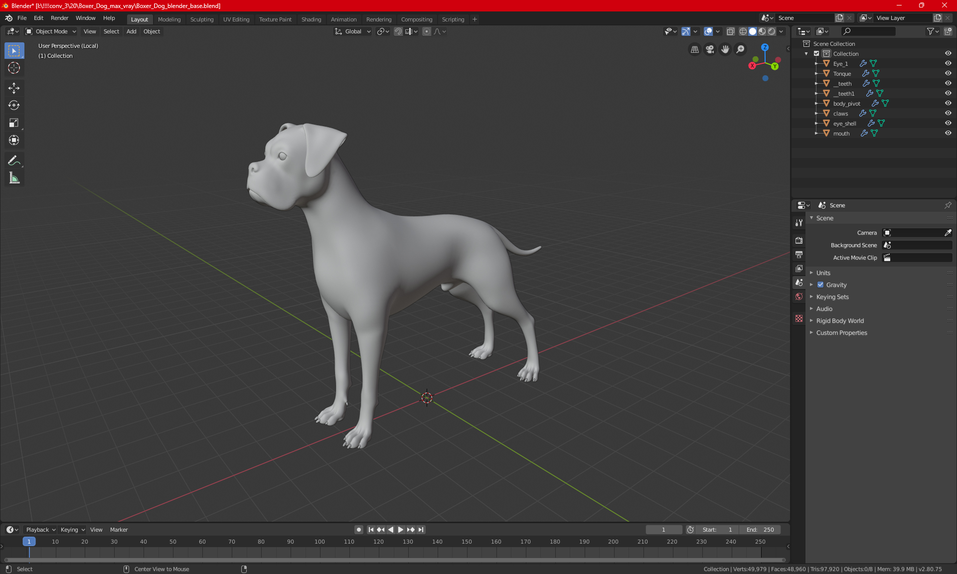3D Boxer Dog Tiger Colored model