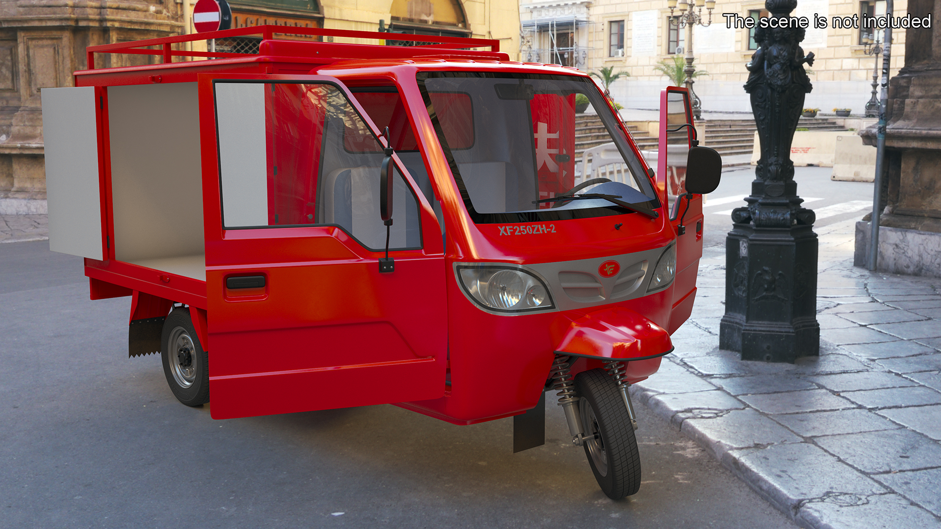 Delivery Trike with Close Body Red 3D model
