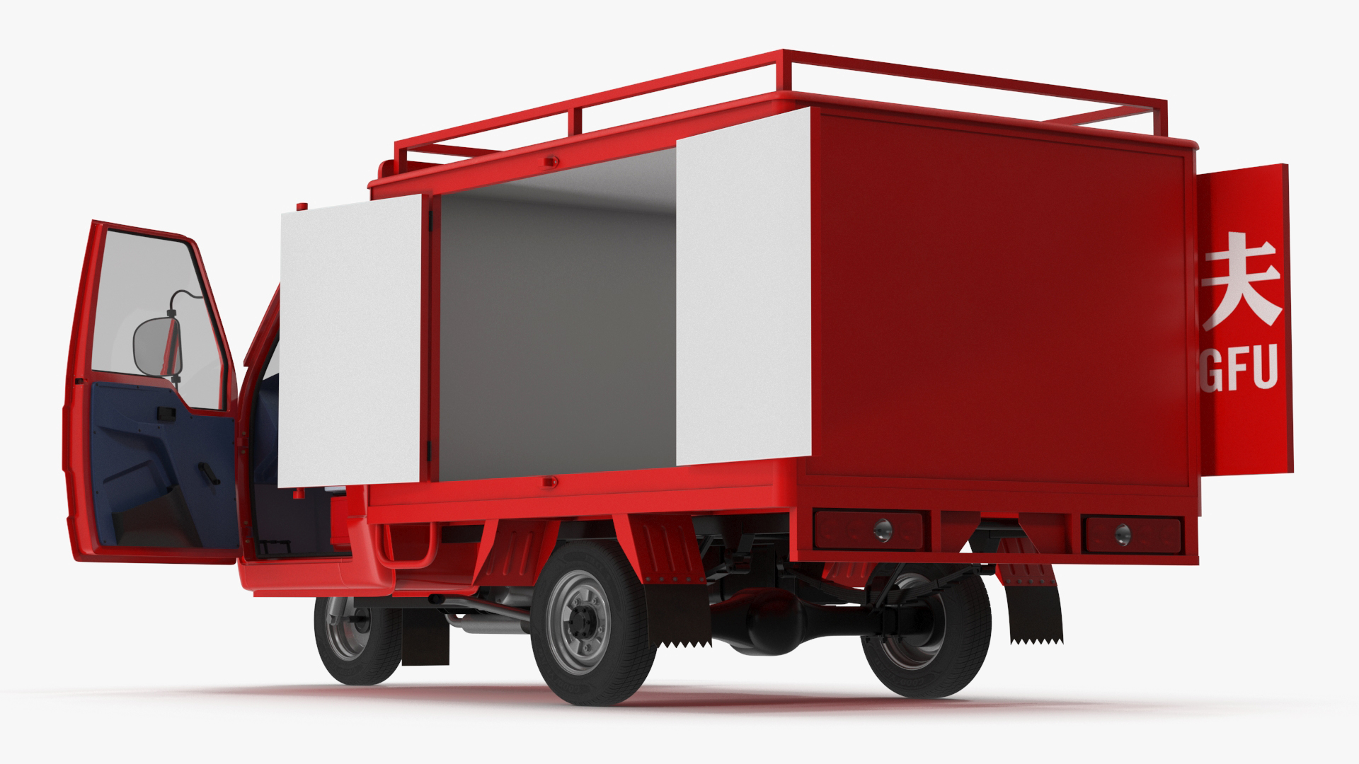 Delivery Trike with Close Body Red 3D model