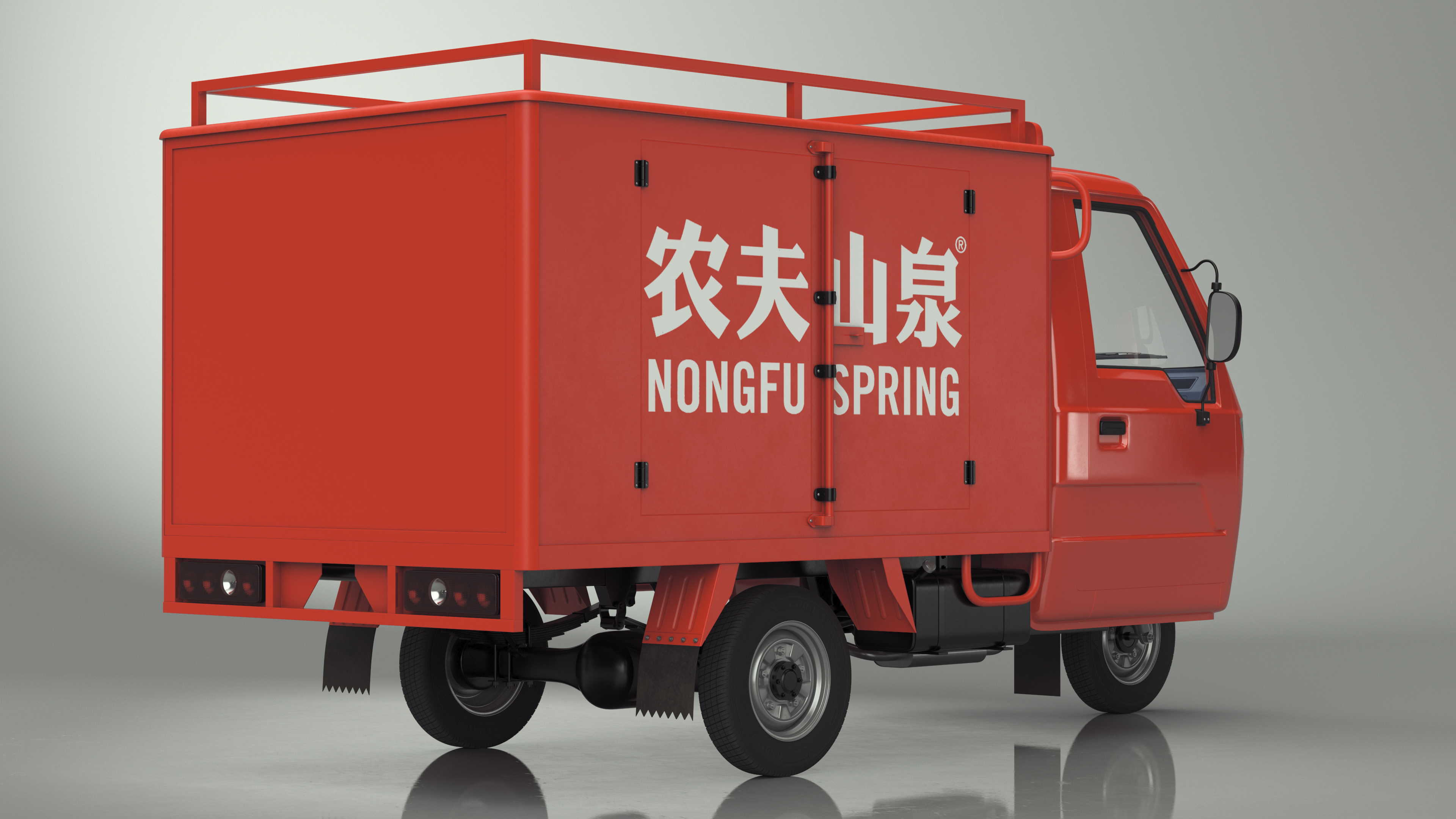 Delivery Trike with Close Body Red 3D model